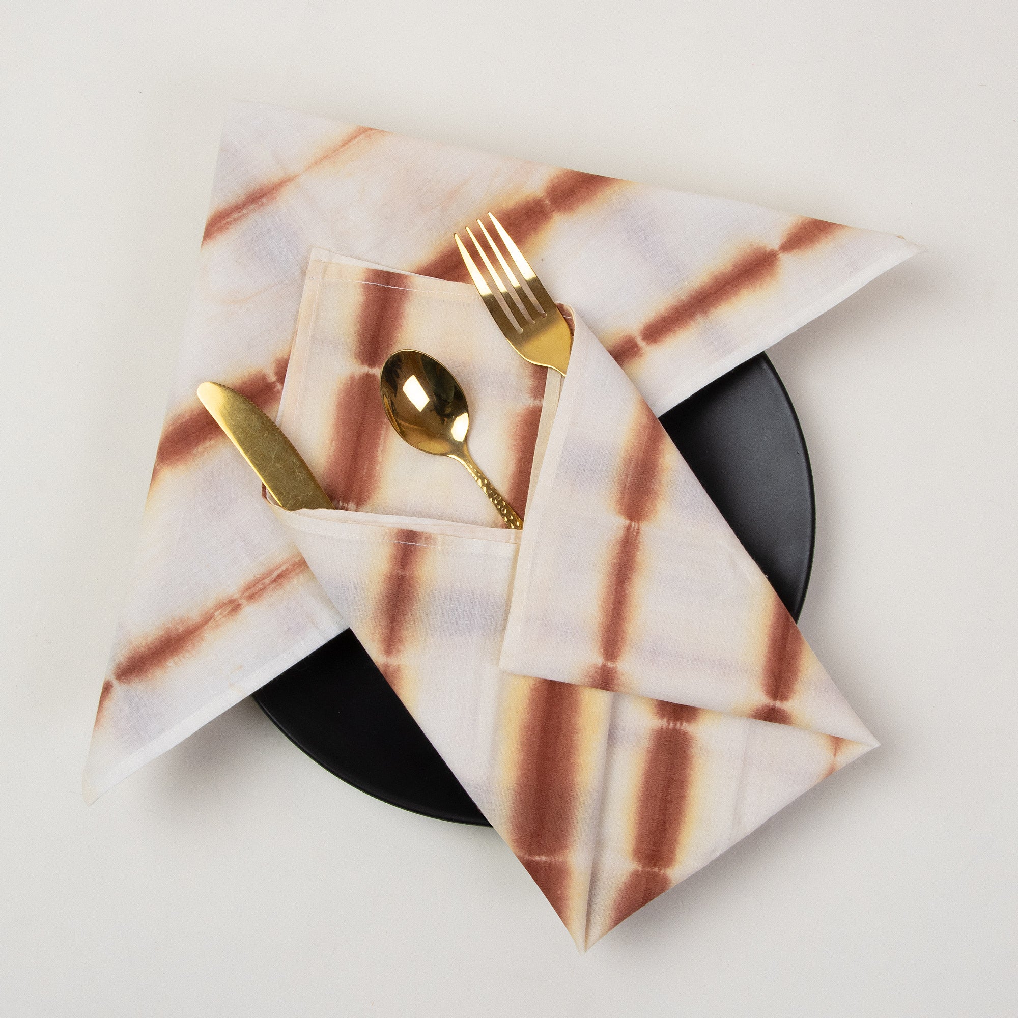 Brown Striped Hand Block Printed Cotton Napkins Cloth