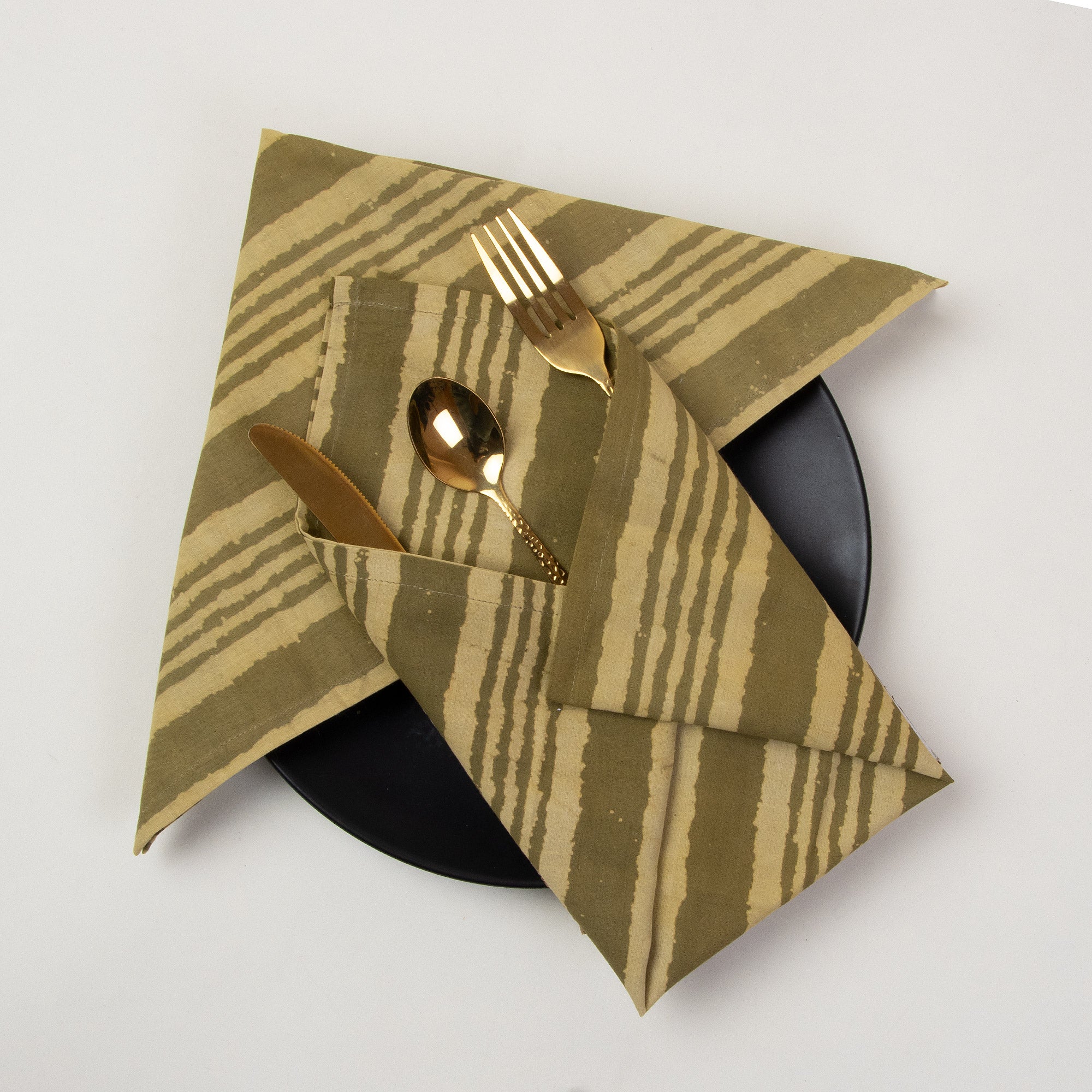 Brown Striped Hand Block Printed Cotton Table Napkin