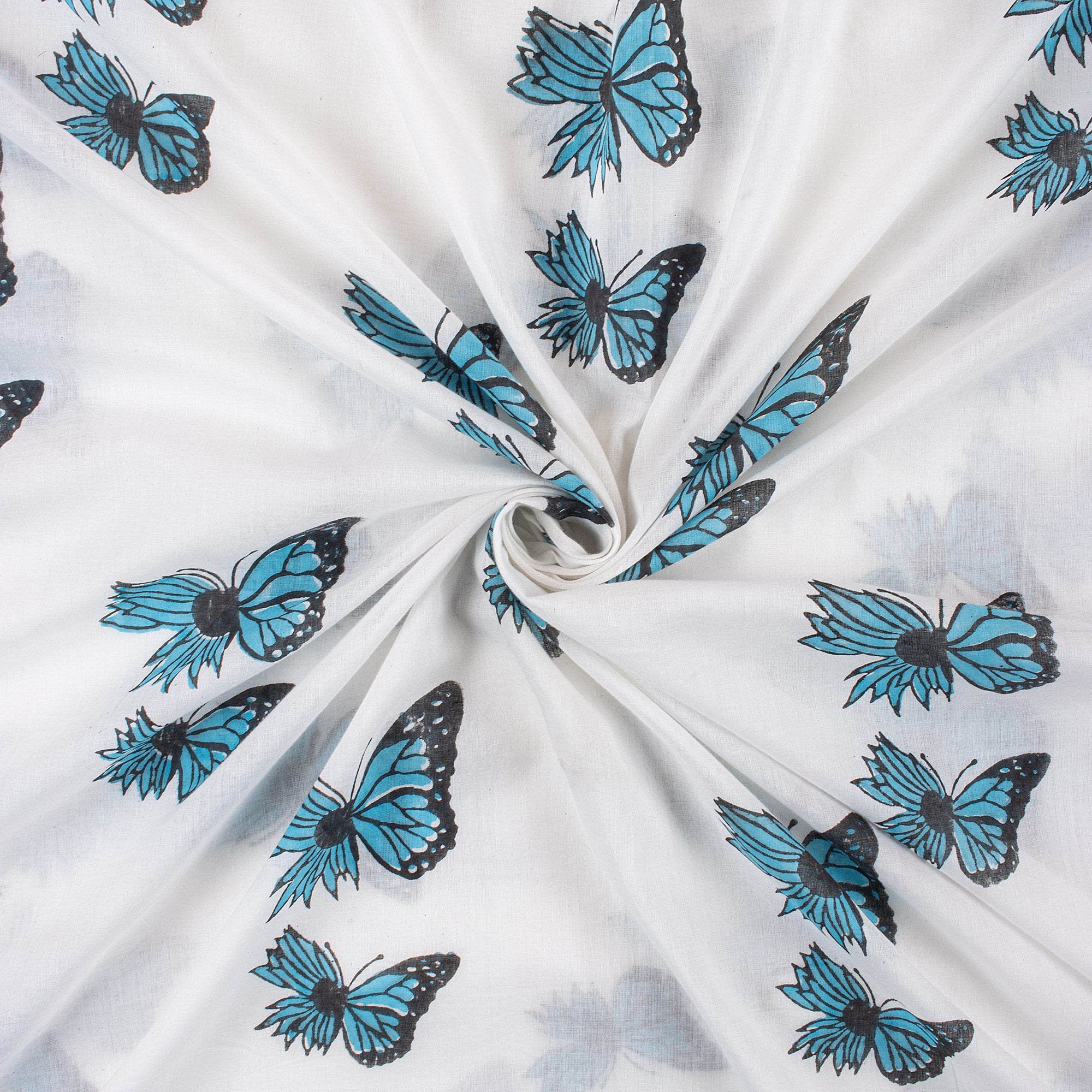 Butterfly Hand Block Cotton Cloth Material Fabric