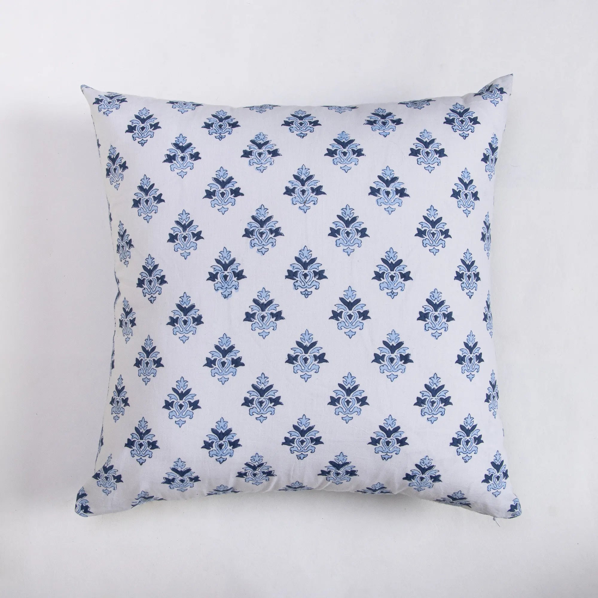 Modern Blue Floral Hand Block Printed Cotton Cushion Cover