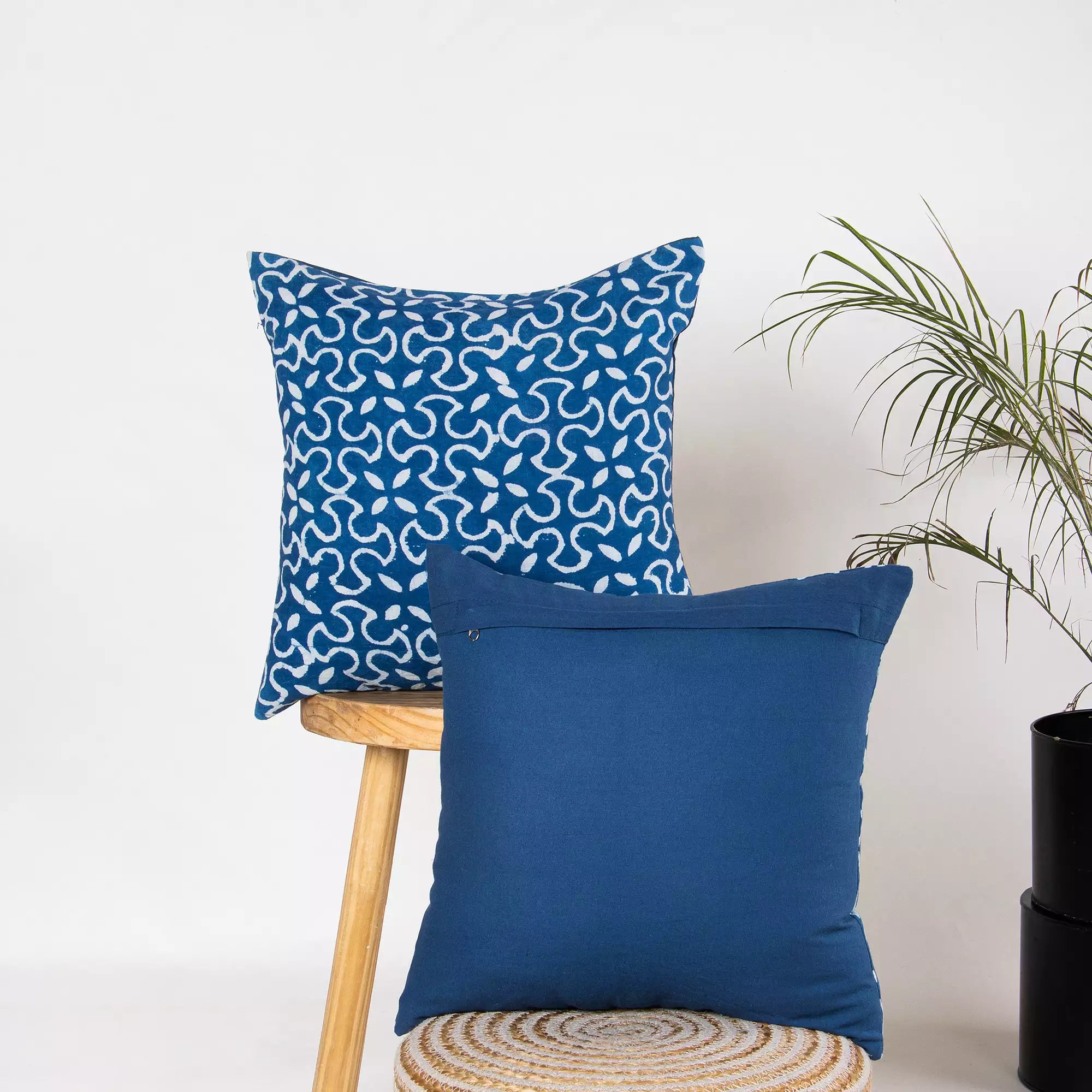 Blue Floral Hand Block Printed Sofa Cushion Cover