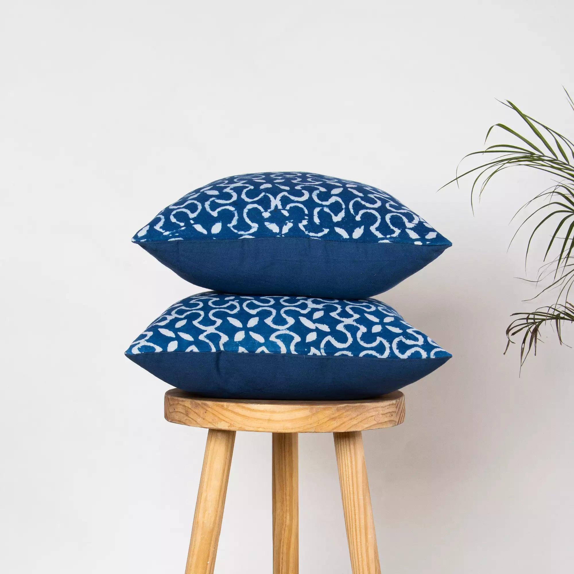 Blue Floral Hand Block Printed Sofa Cushion Cover