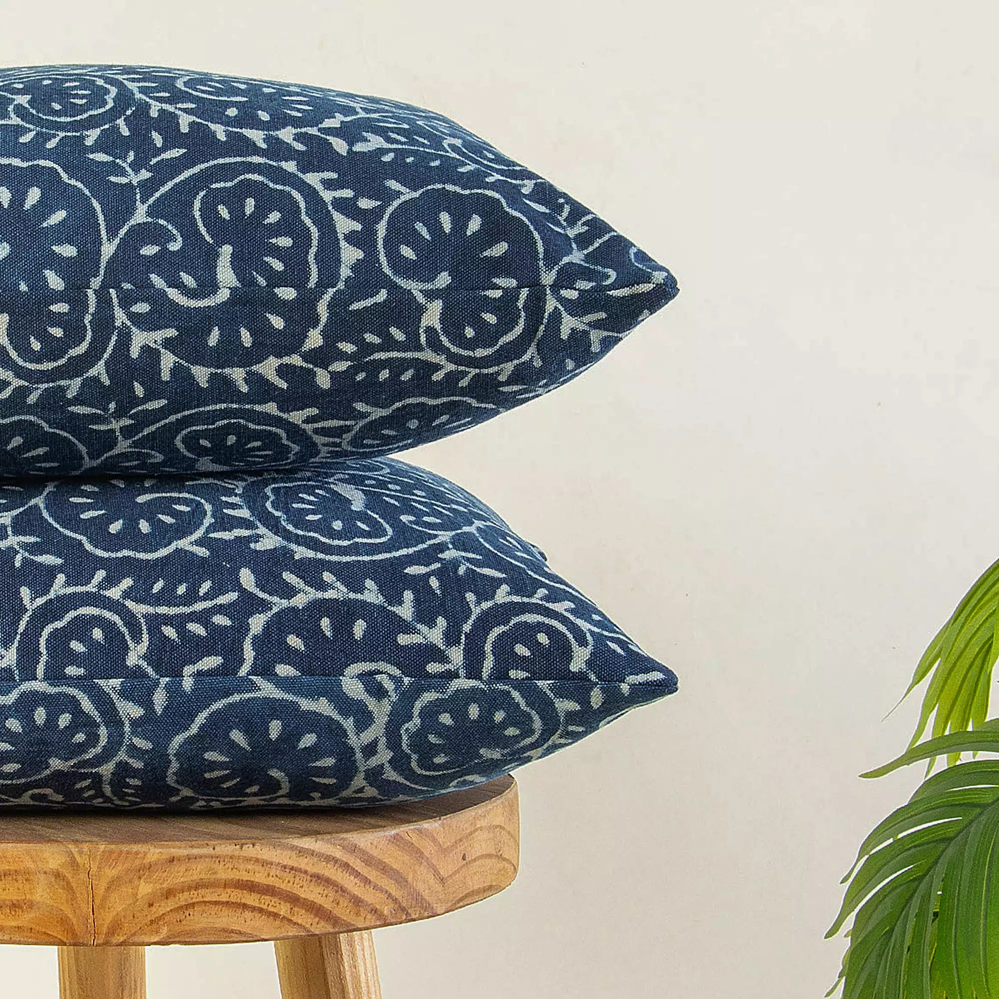 Blue Hand Block Printed Canvas Bed Cushion Cover