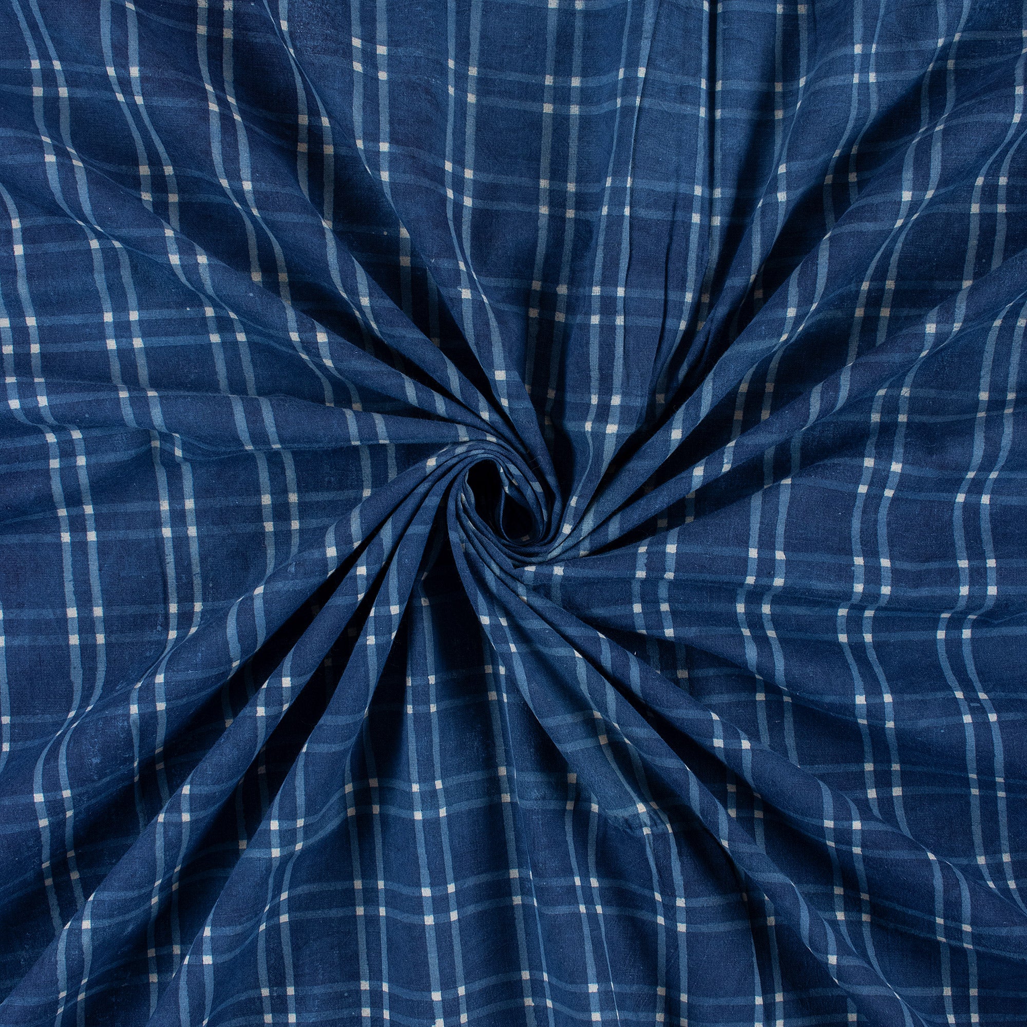 Check Printed Indigo Organic Natural Cotton Fabric