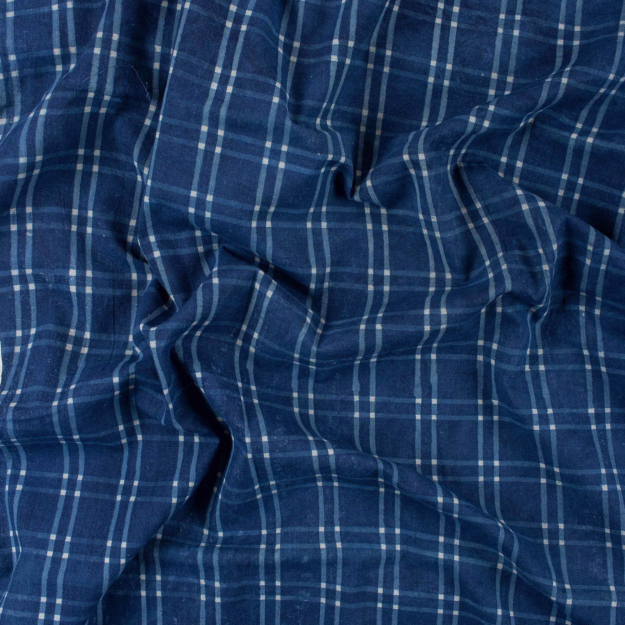 Check Printed Indigo Organic Natural Cotton Fabric