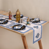 Cotton Blue Floral Holiday Table Runner Hand Block Printed