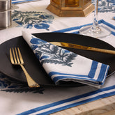 Cotton Blue Floral Holiday Table Runner Hand Block Printed