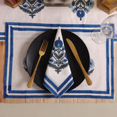 Cotton Blue Floral Holiday Table Runner Hand Block Printed