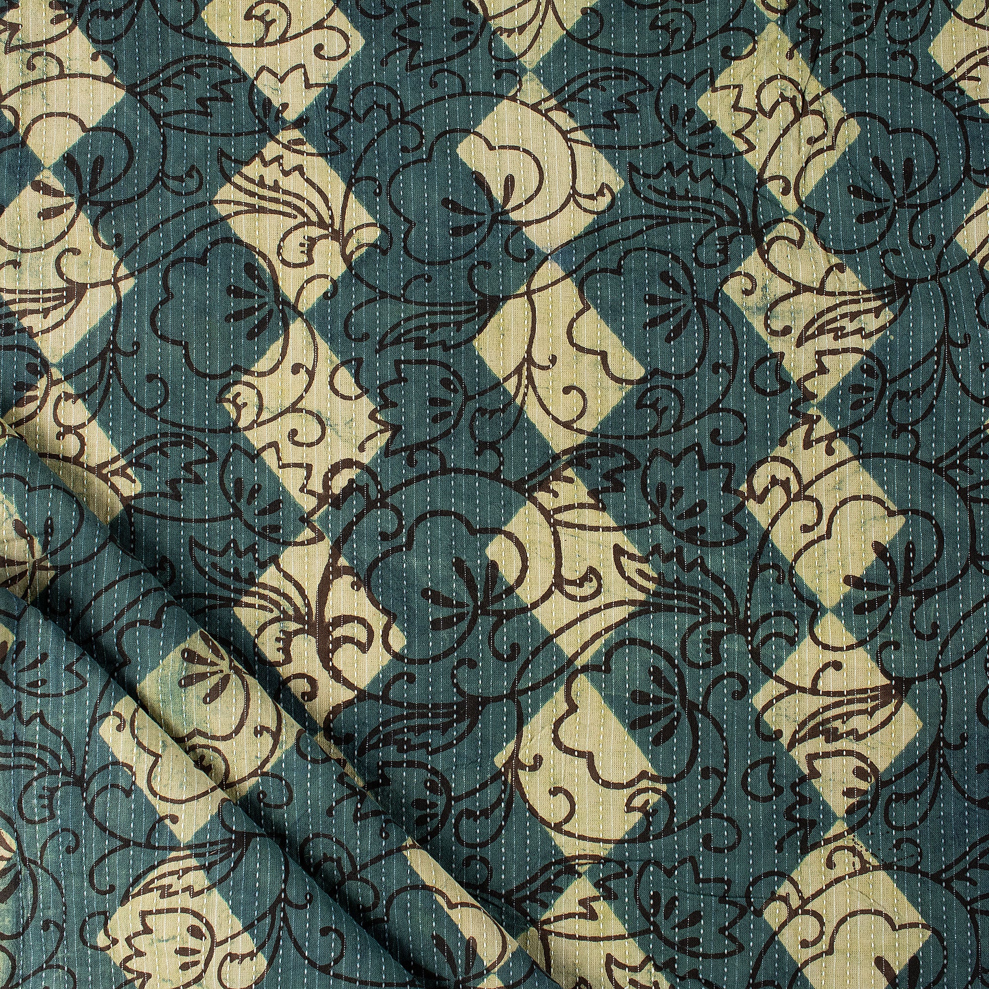 Cotton Hand Block Print Dabu Kantha Fabric