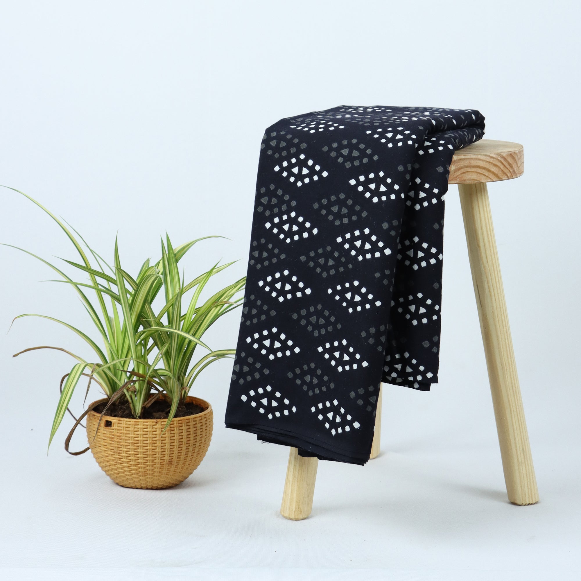 Cotton Hand Block Printed Black & White Fabric