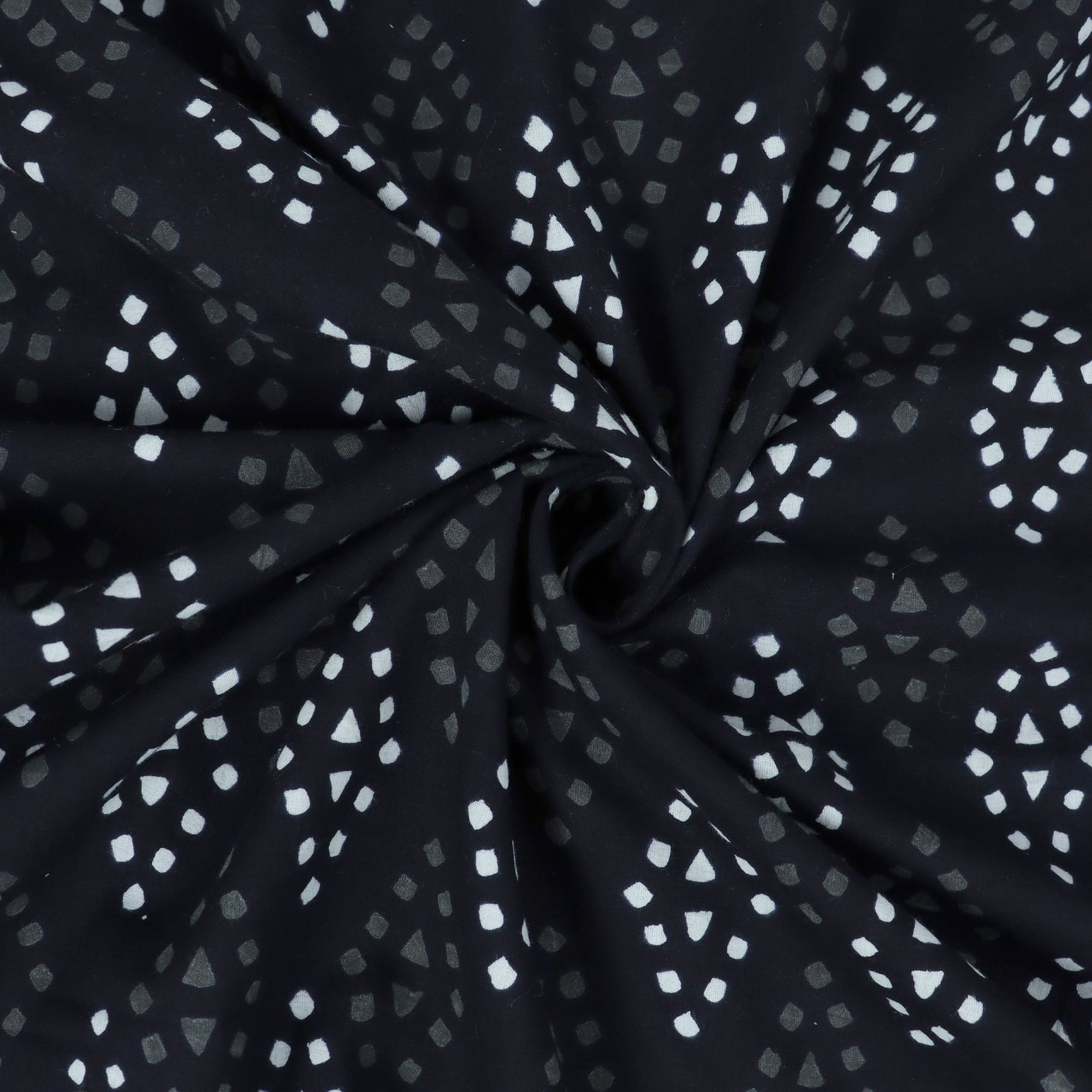 Cotton Hand Block Printed Black & White Fabric