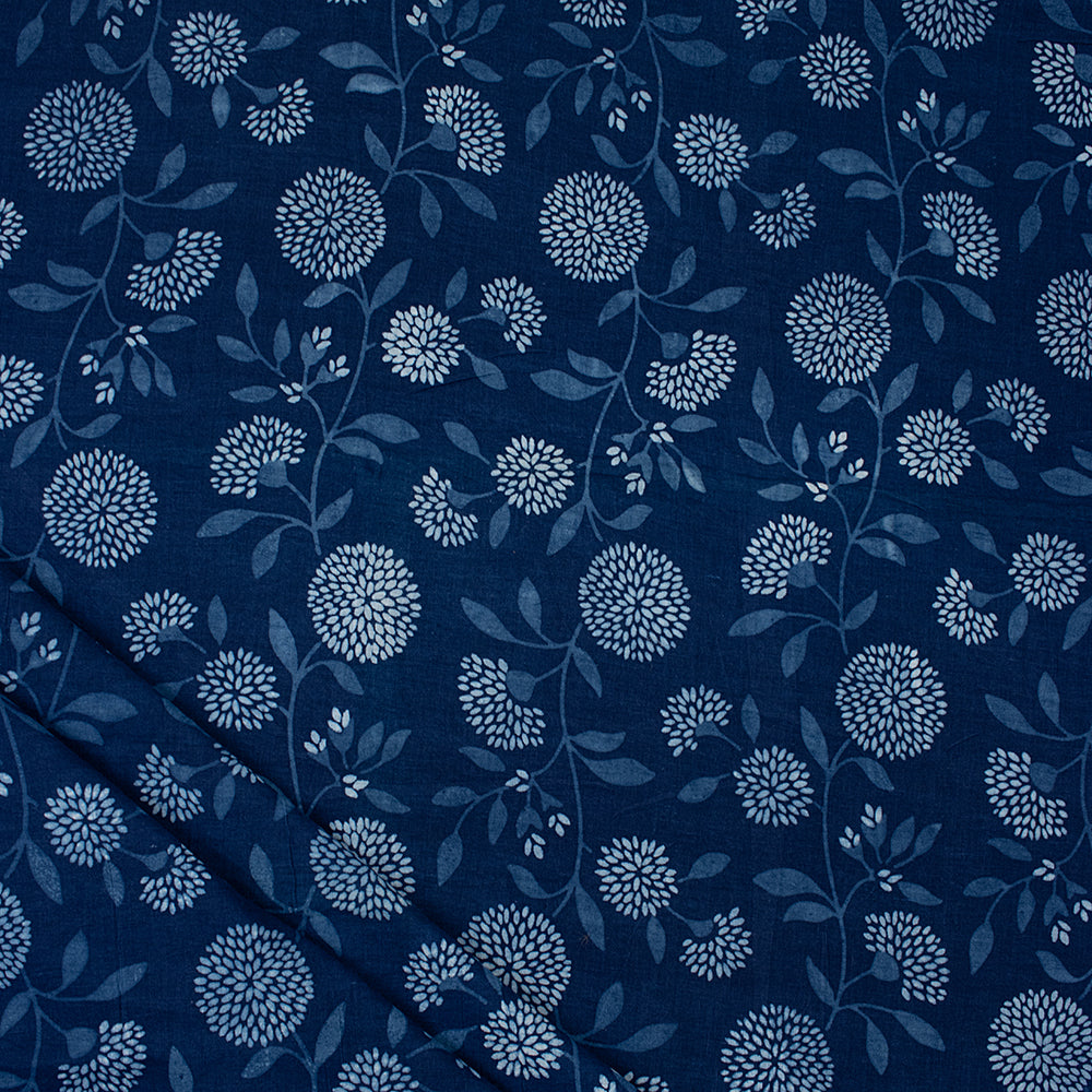 Cotton Material Indigo Floral Print Fabric