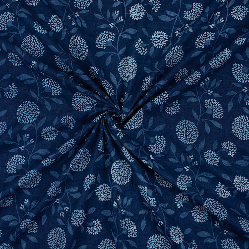 Cotton Material Indigo Floral Print Fabric