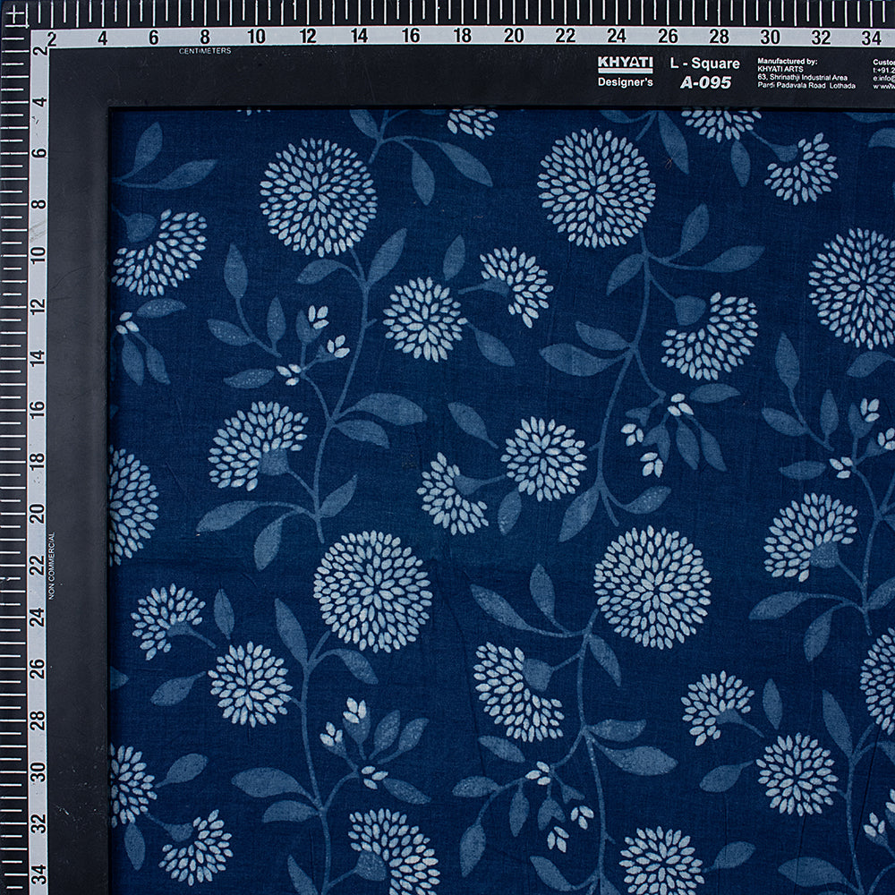 Cotton Material Indigo Floral Print Fabric