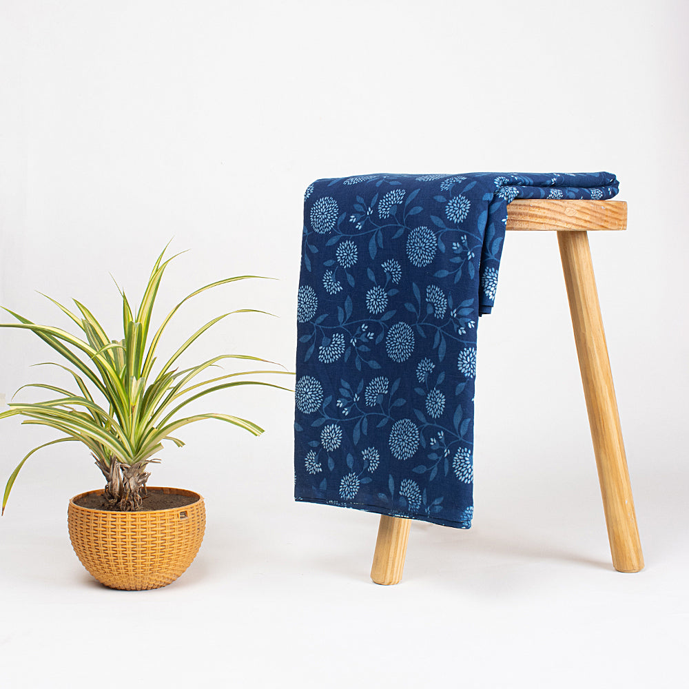 Cotton Material Indigo Floral Print Fabric