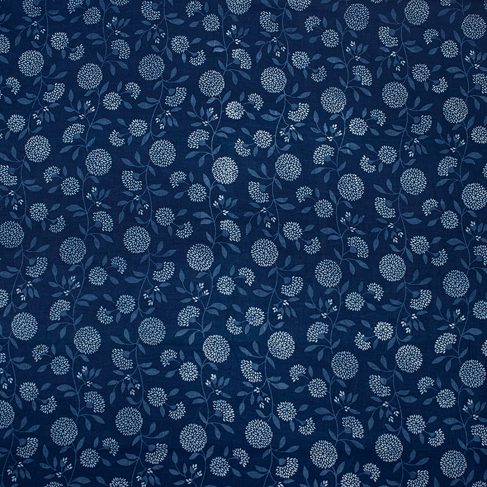 Cotton Material Indigo Floral Print Fabric