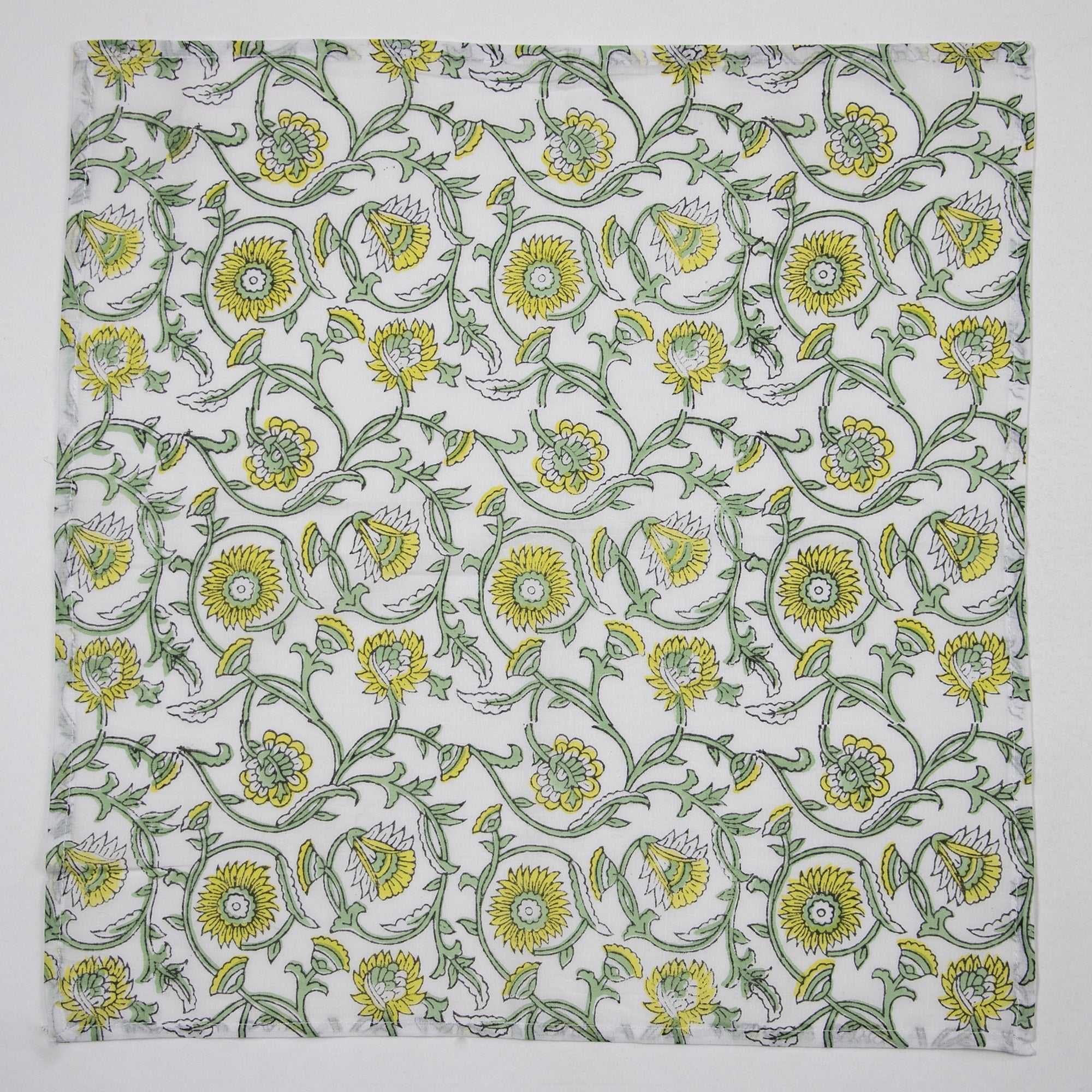 Cotton Napkins Indian Block Printed Green Floral Handmade