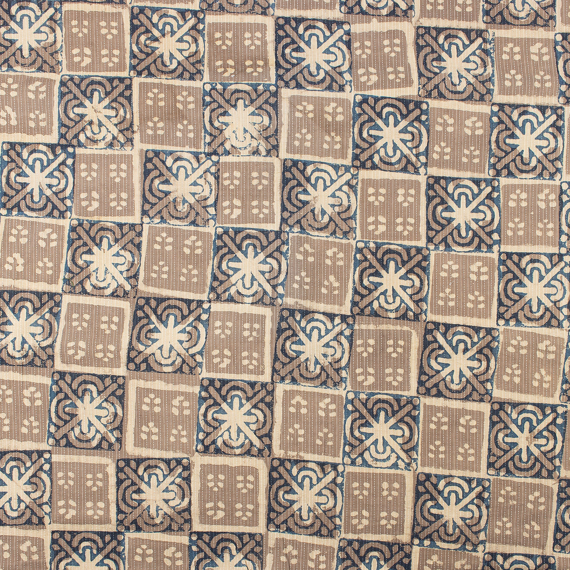 Dabu Brown Floral Hand Block Cotton Kantha Fabric