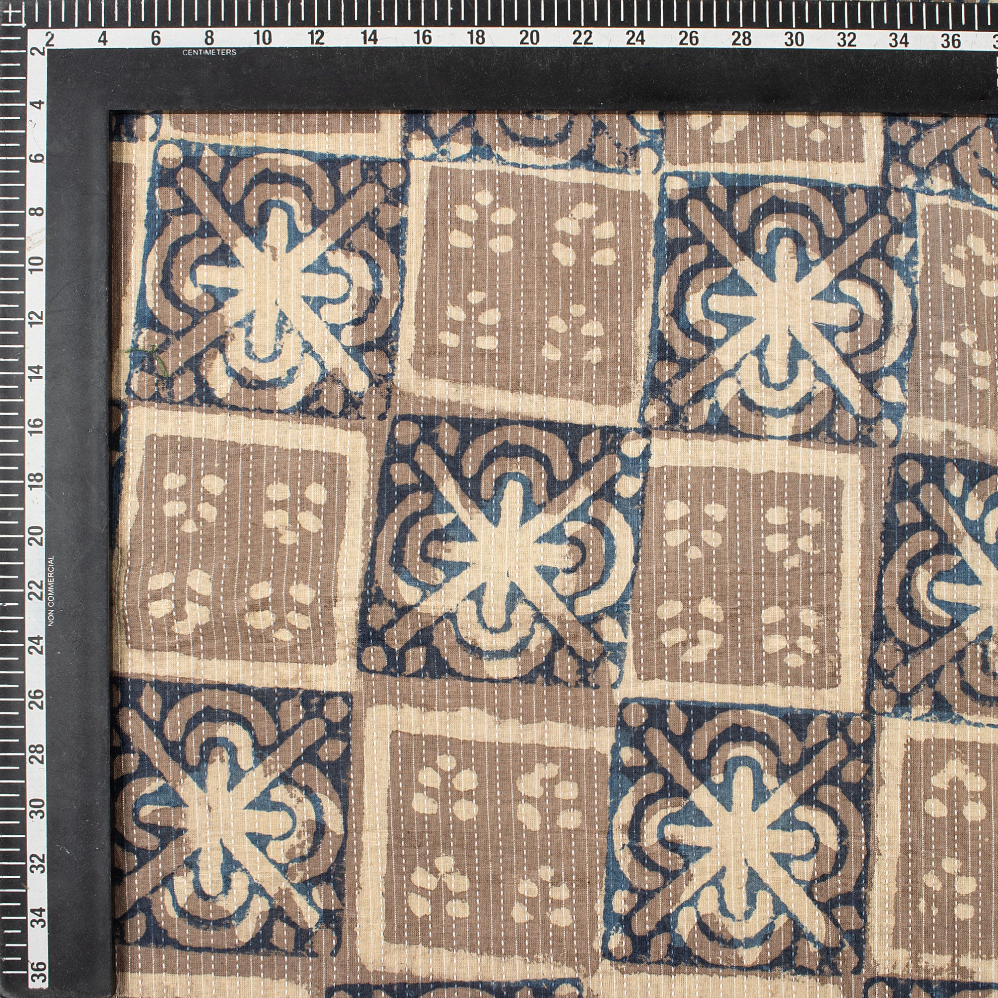 Dabu Brown Floral Hand Block Cotton Kantha Fabric