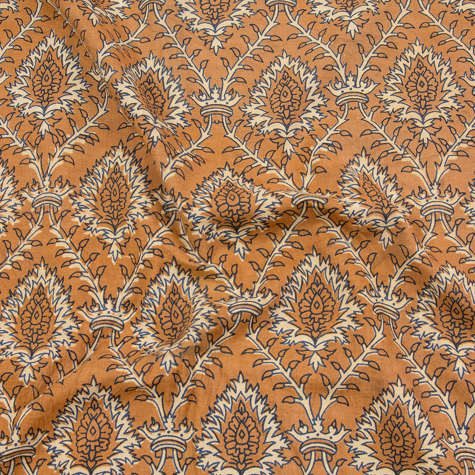 Dabu Brown Floral Hand Block Print Cotton Fabric