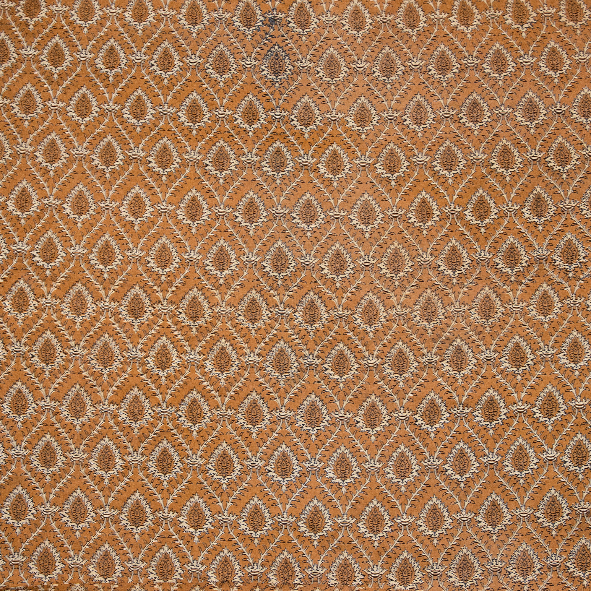 Dabu Brown Floral Hand Block Print Cotton Fabric