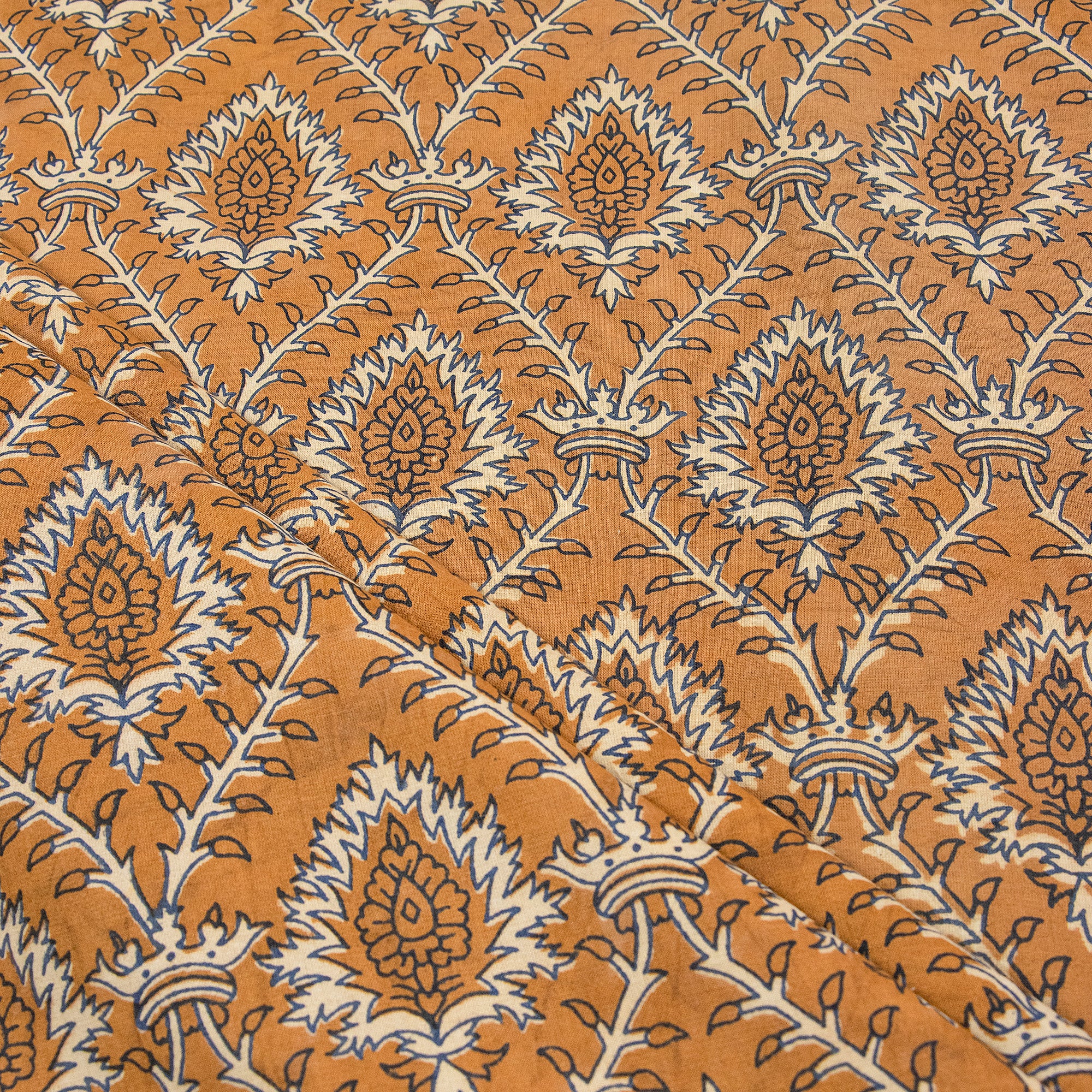 Dabu Brown Floral Hand Block Print Cotton Fabric