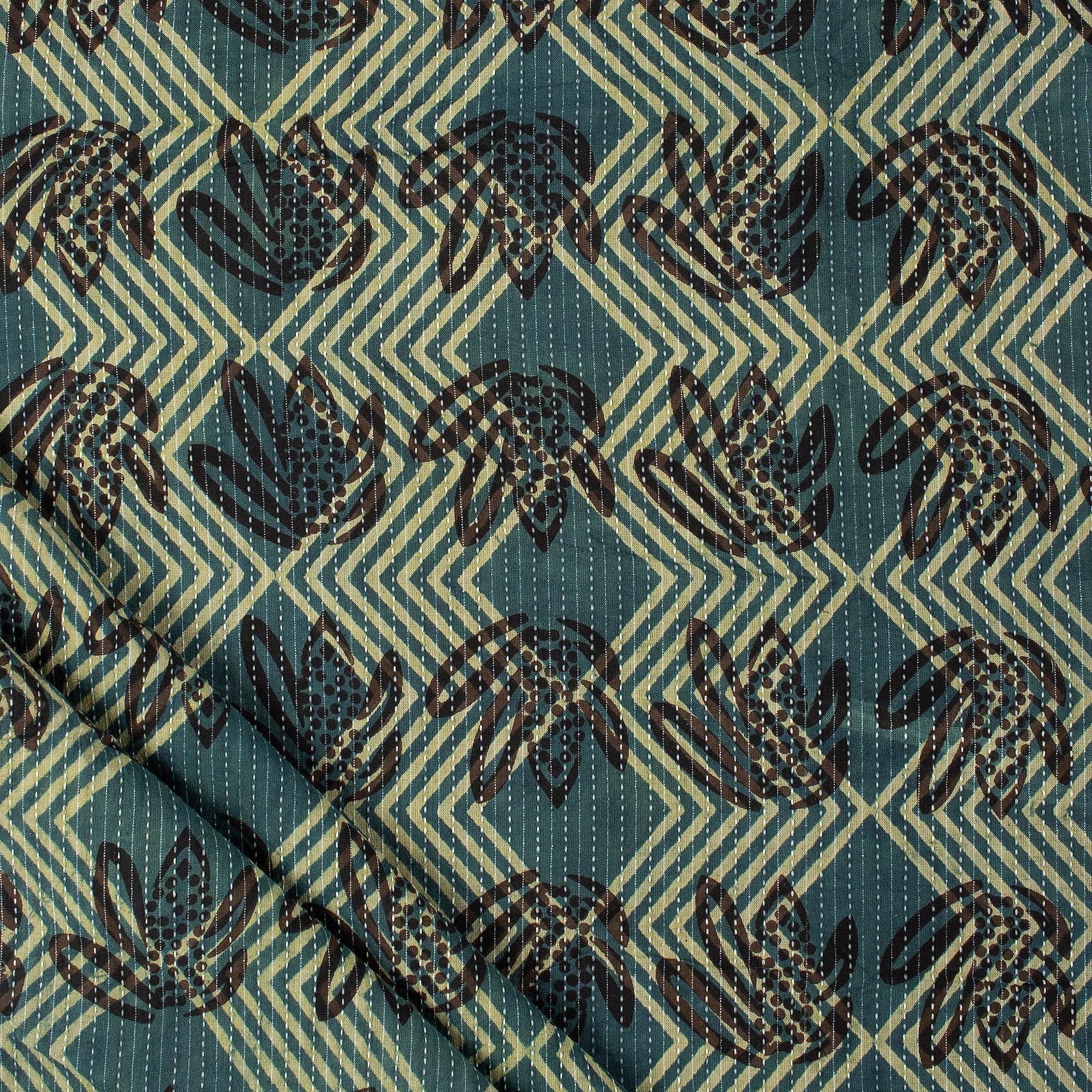 Dabu Cotton Hand Block Printed Floral Kantha Fabric