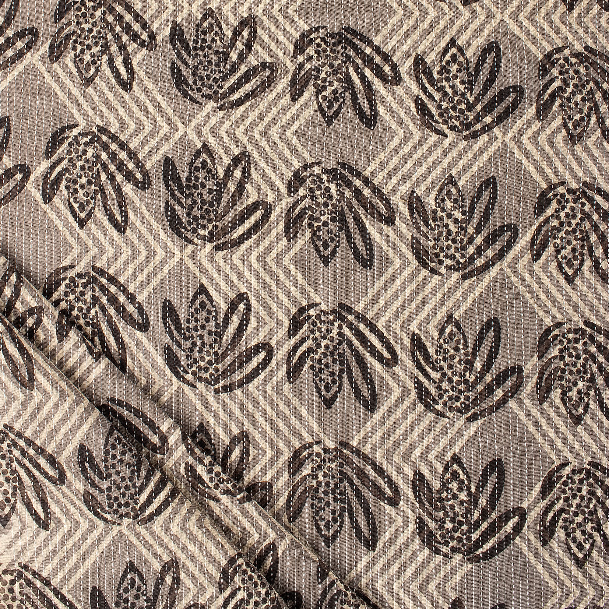 Dabu Cotton Hand Block Printed Kantha Fabric By Yard