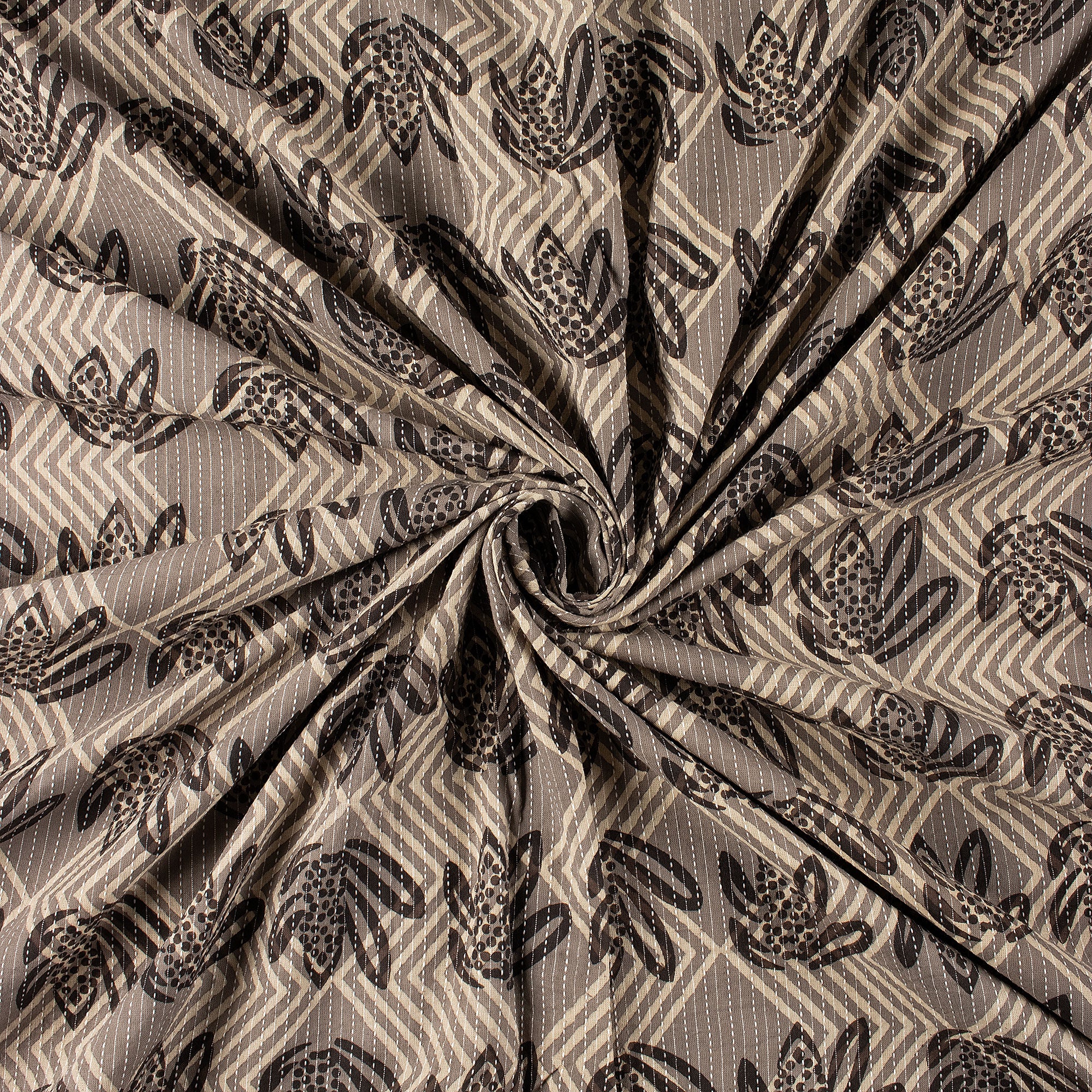 Dabu Cotton Hand Block Printed Kantha Fabric By Yard