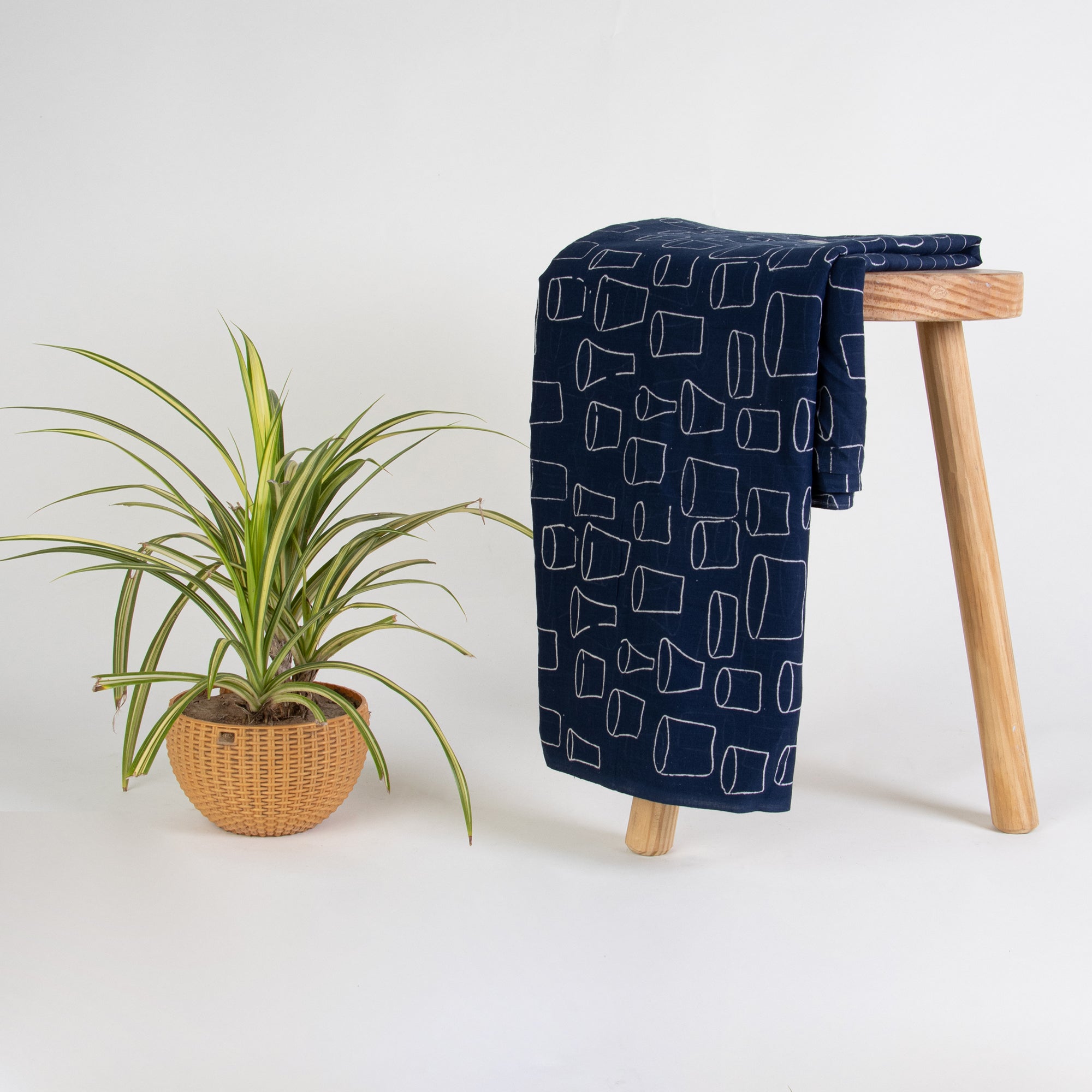 Dark Blue Cotton Hand Block Print Fabric