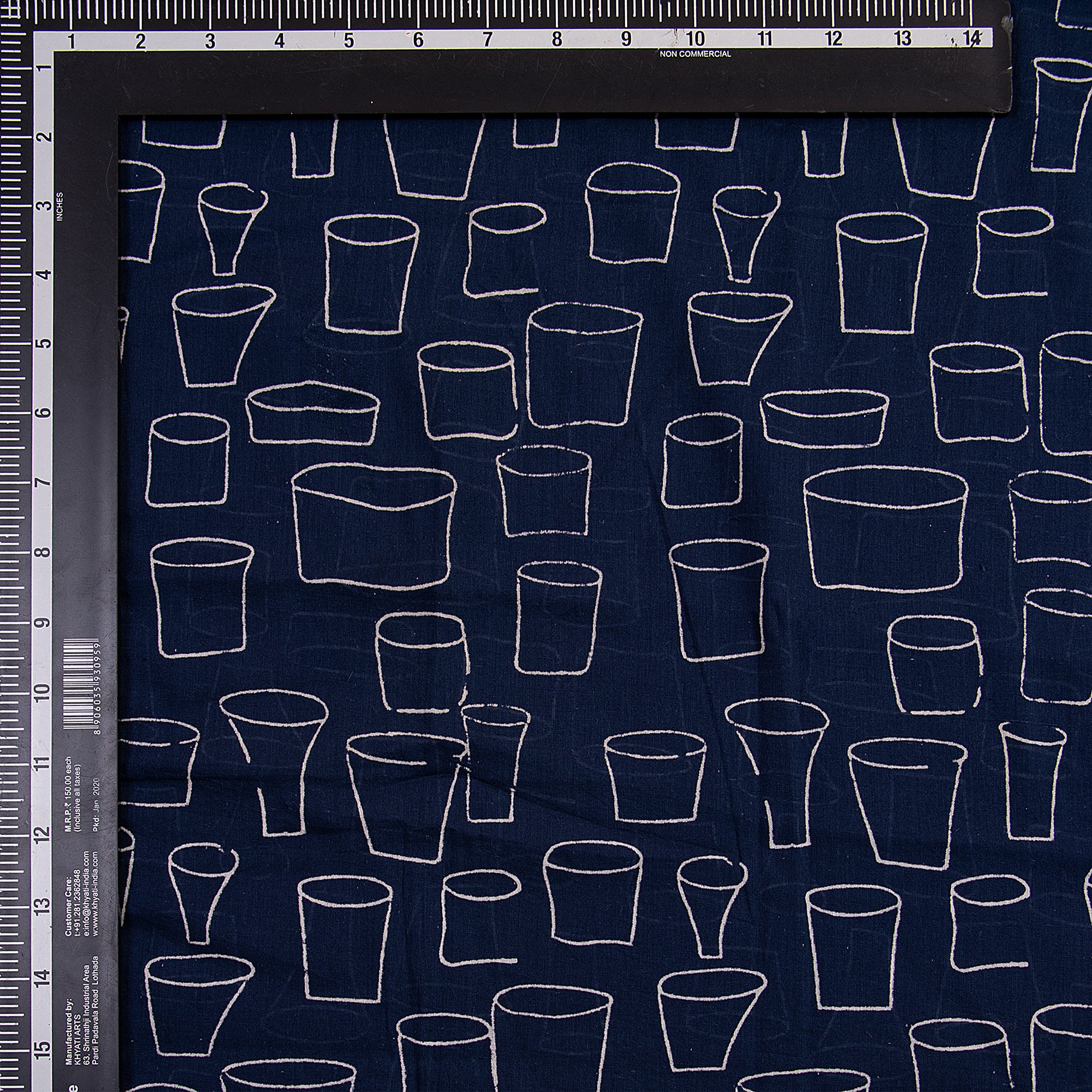 Dark Blue Cotton Hand Block Print Fabric