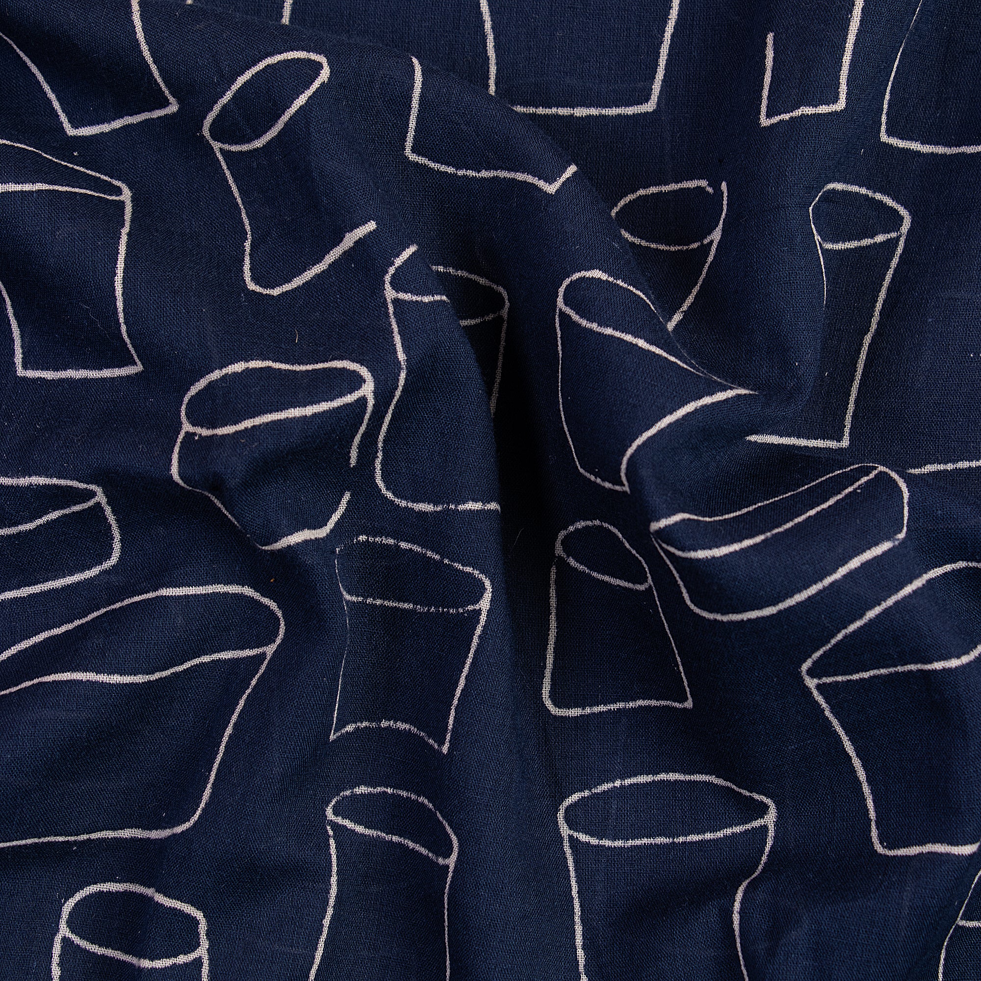 Dark Blue Cotton Hand Block Print Fabric