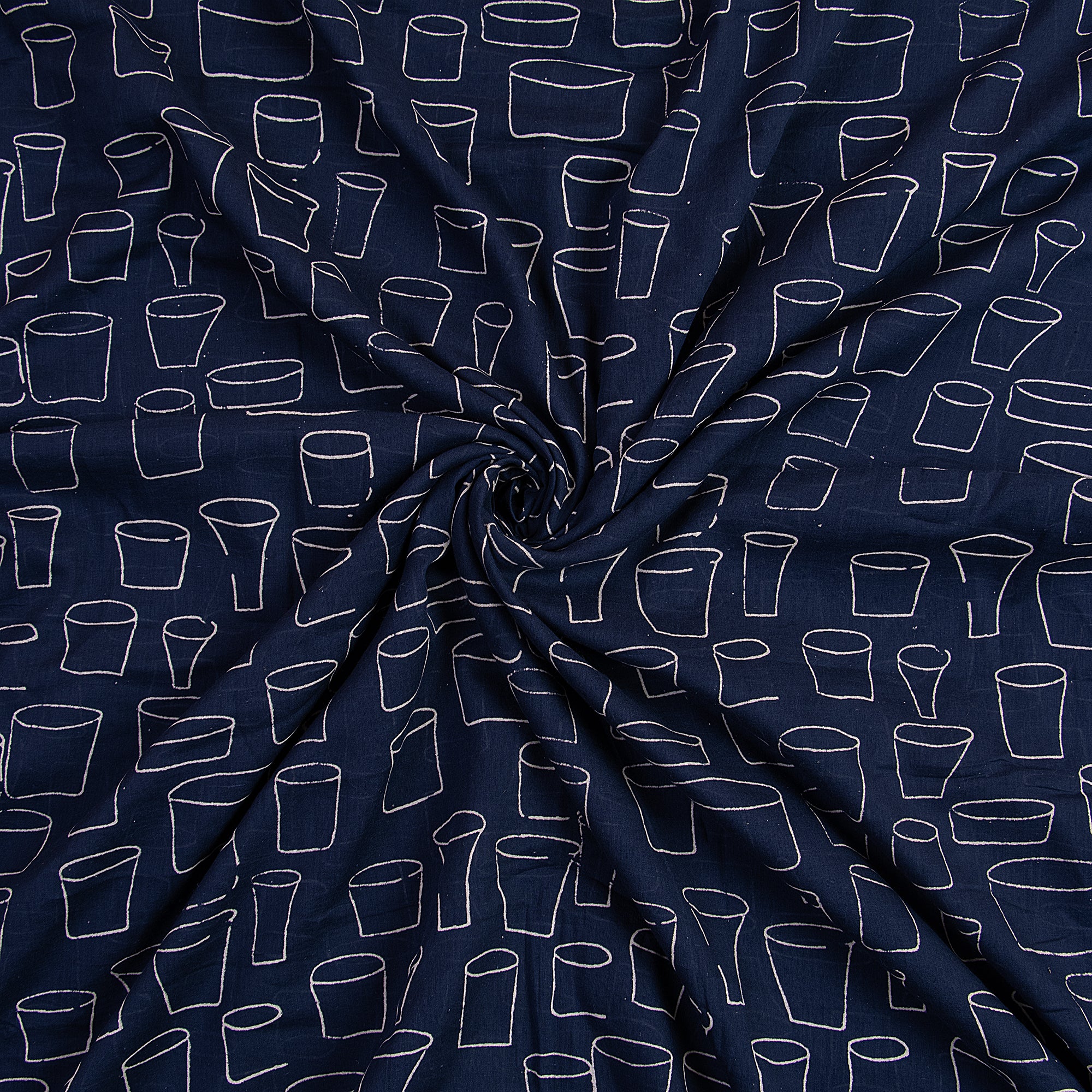 Dark Blue Cotton Hand Block Print Fabric