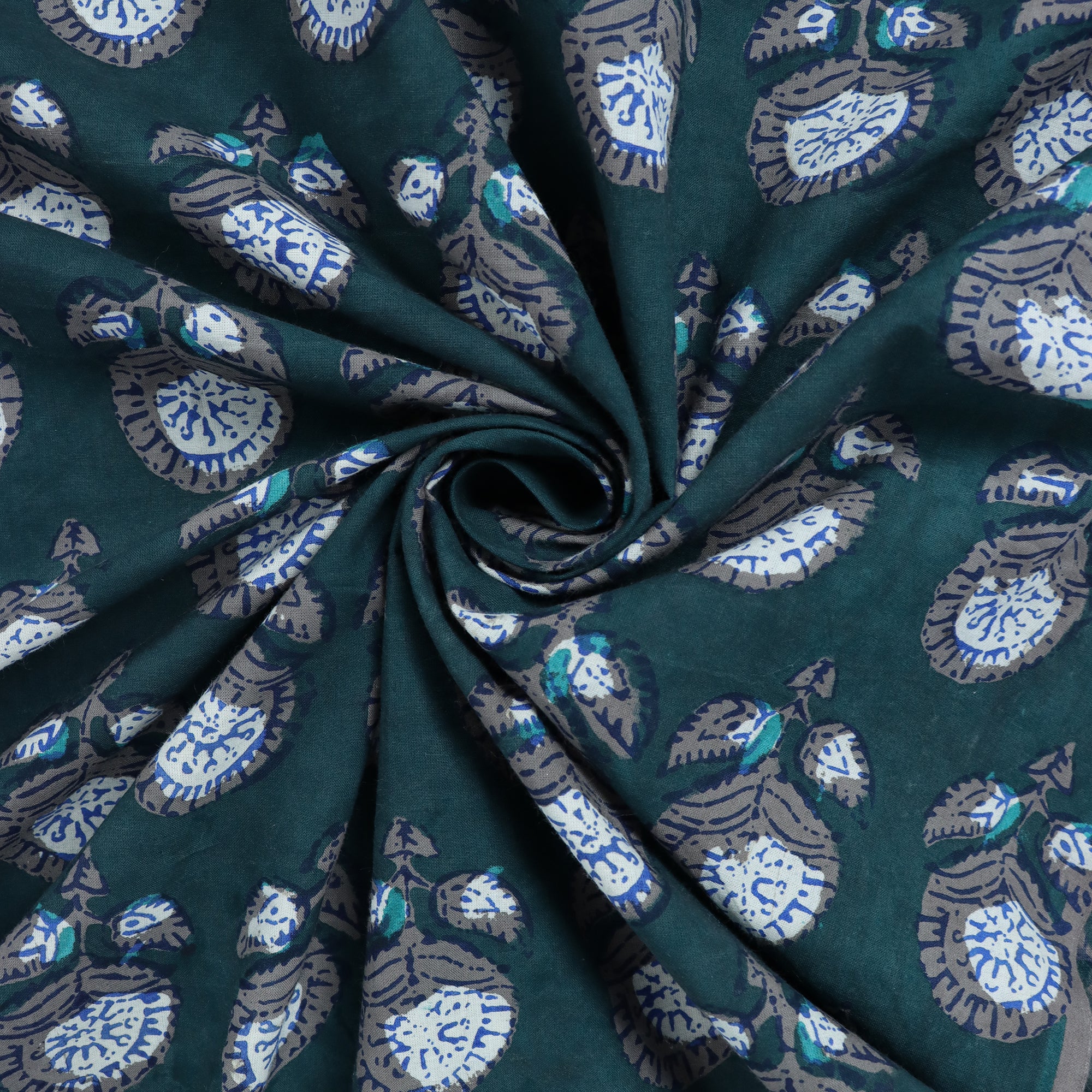 Dark Green Hand Block Print Dabu Fabric
