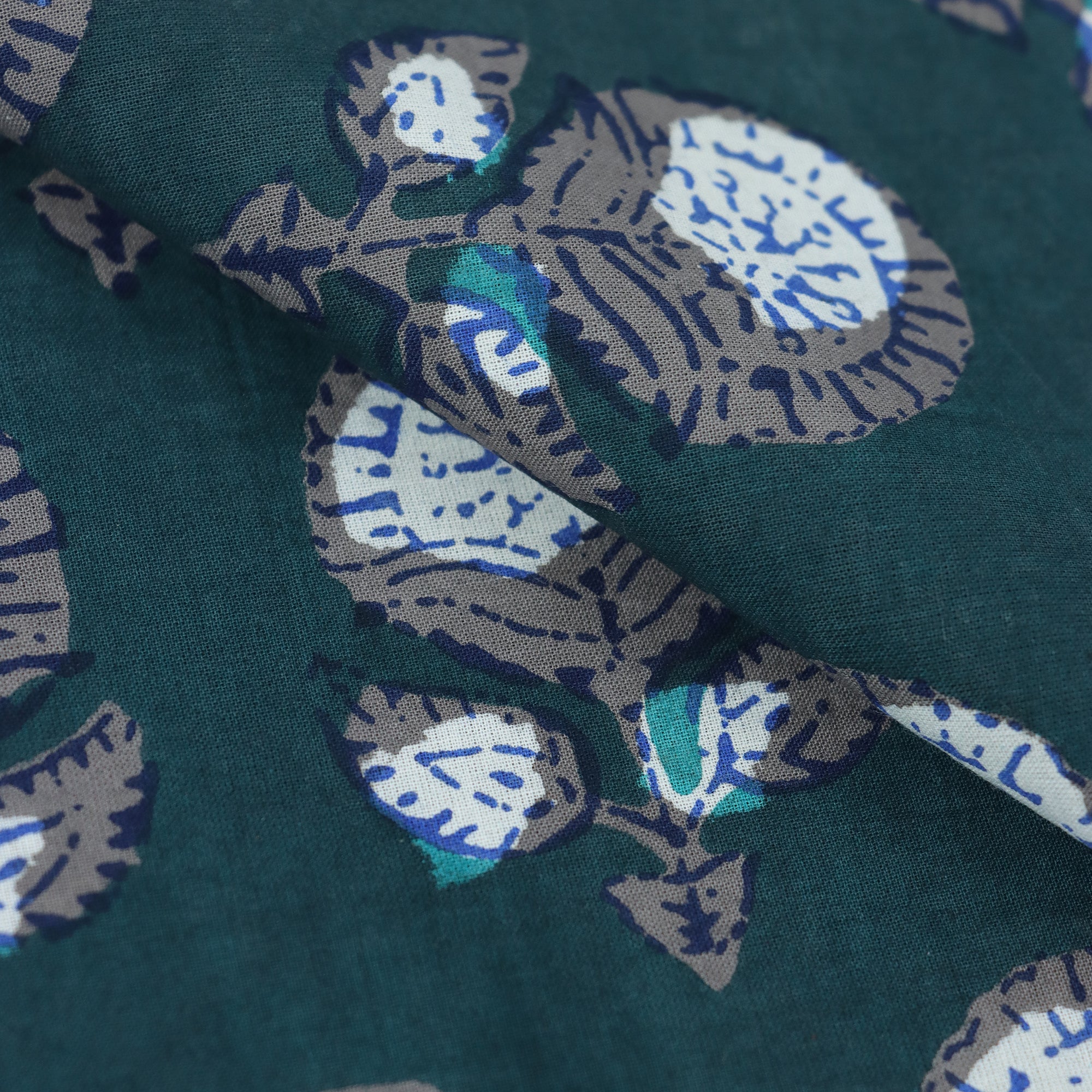 Dark Green Hand Block Print Dabu Fabric
