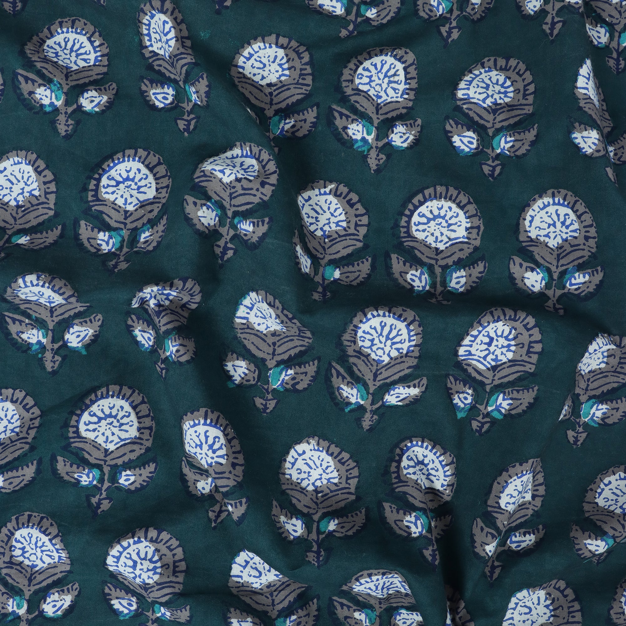 Dark Green Hand Block Print Dabu Fabric