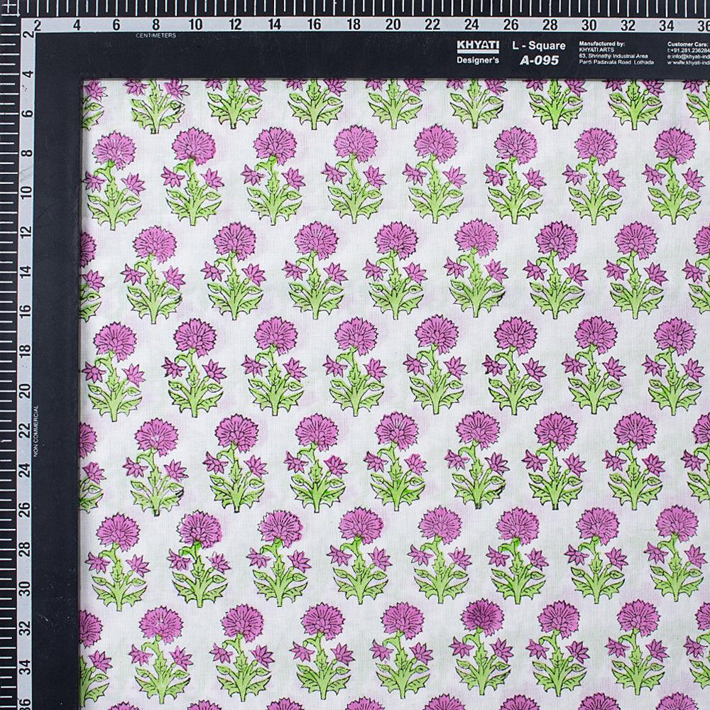 Dark Pink Floral Hand Block Print Fabric