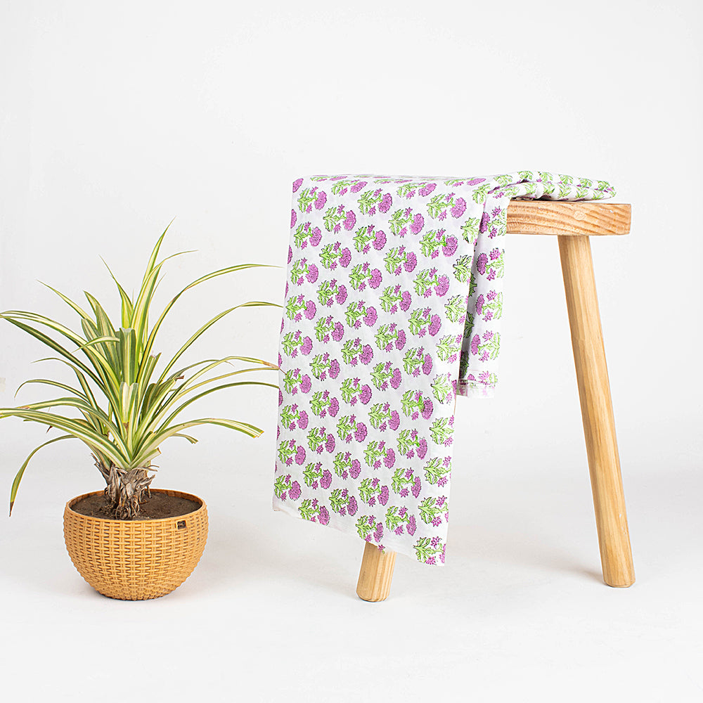 Dark Pink Floral Hand Block Print Fabric