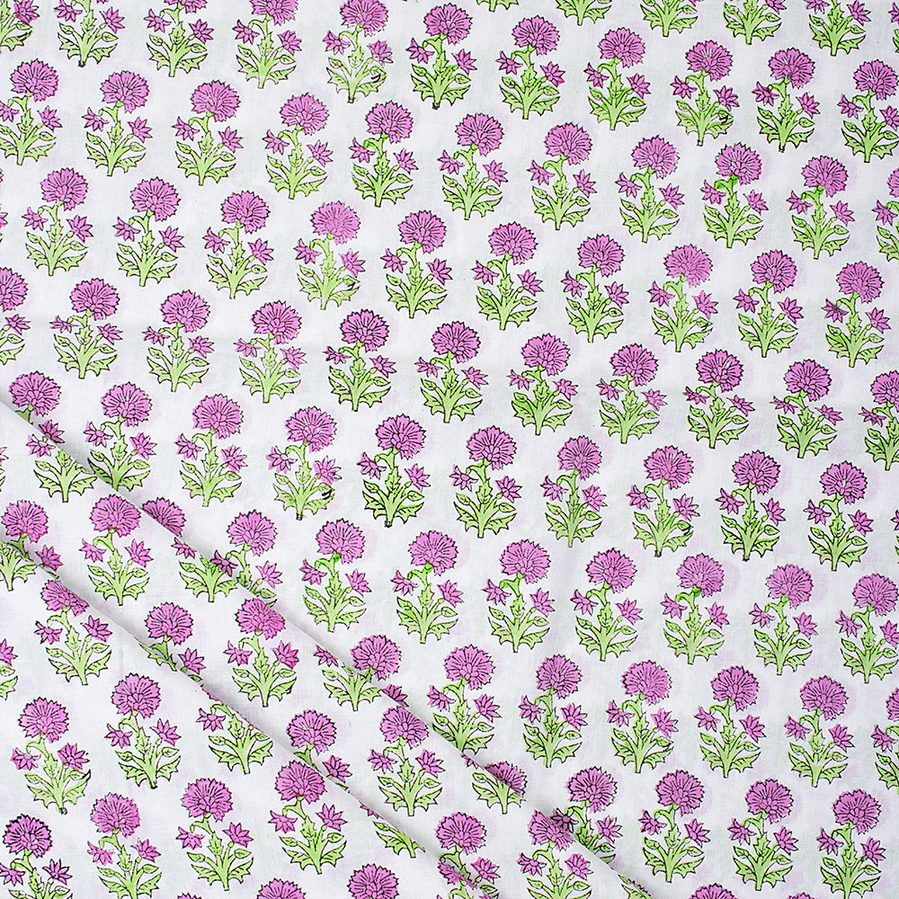Dark Pink Floral Hand Block Print Fabric