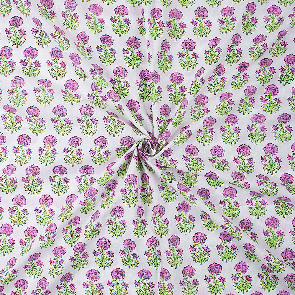 Dark Pink Floral Hand Block Print Fabric
