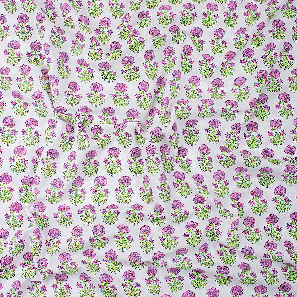 Dark Pink Floral Hand Block Print Fabric