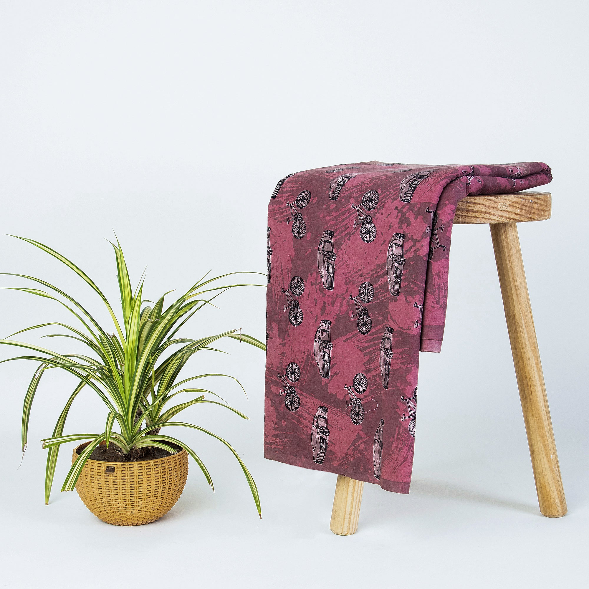 Dark Pink Vehicle Hand Block Print Dabu Fabric