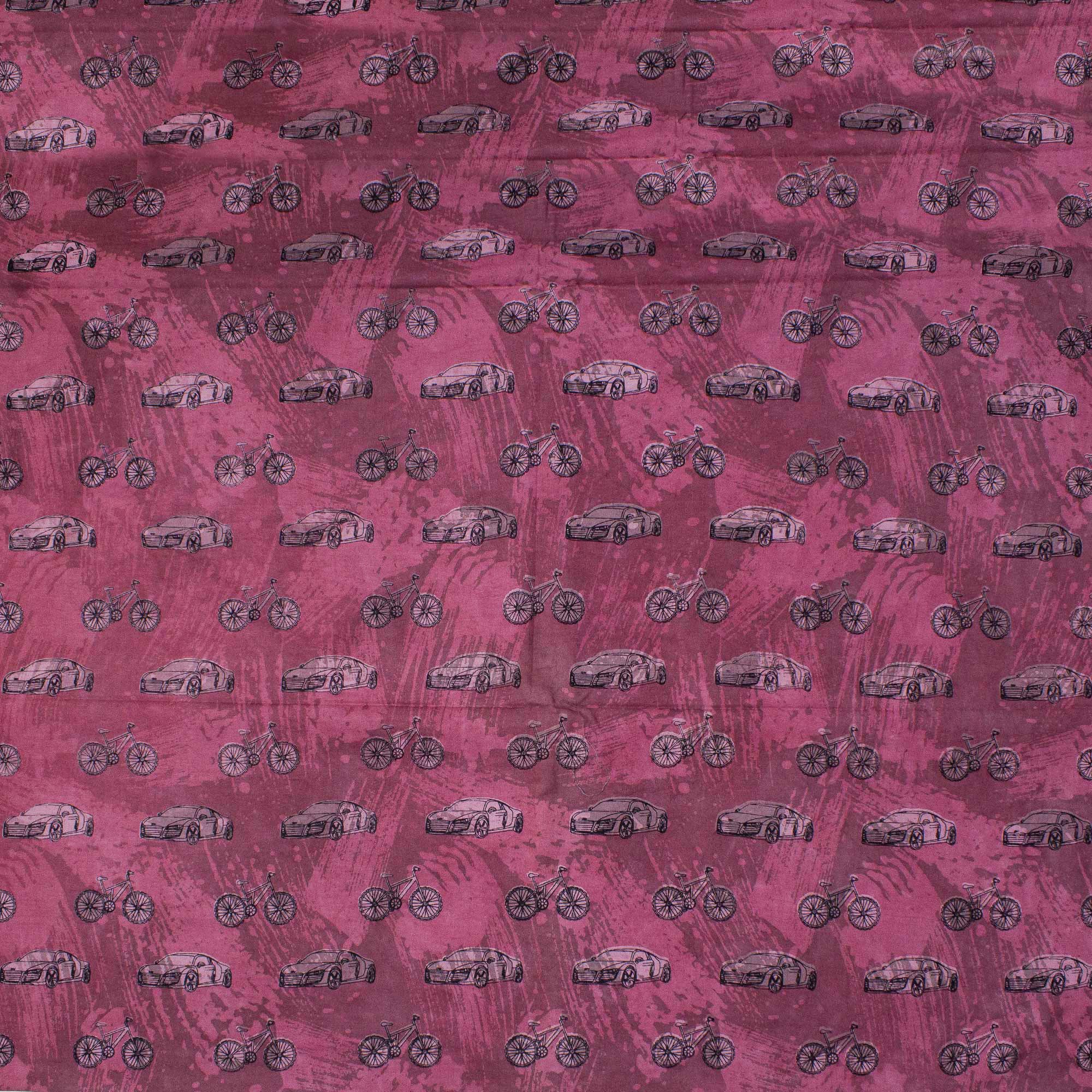 Dark Pink Vehicle Hand Block Print Dabu Fabric