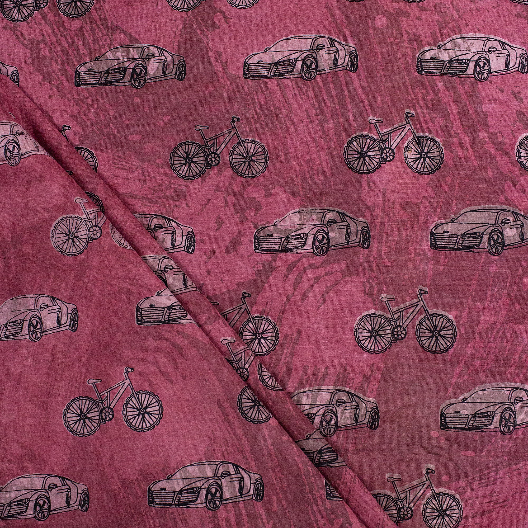 Dark Pink Vehicle Hand Block Print Dabu Fabric