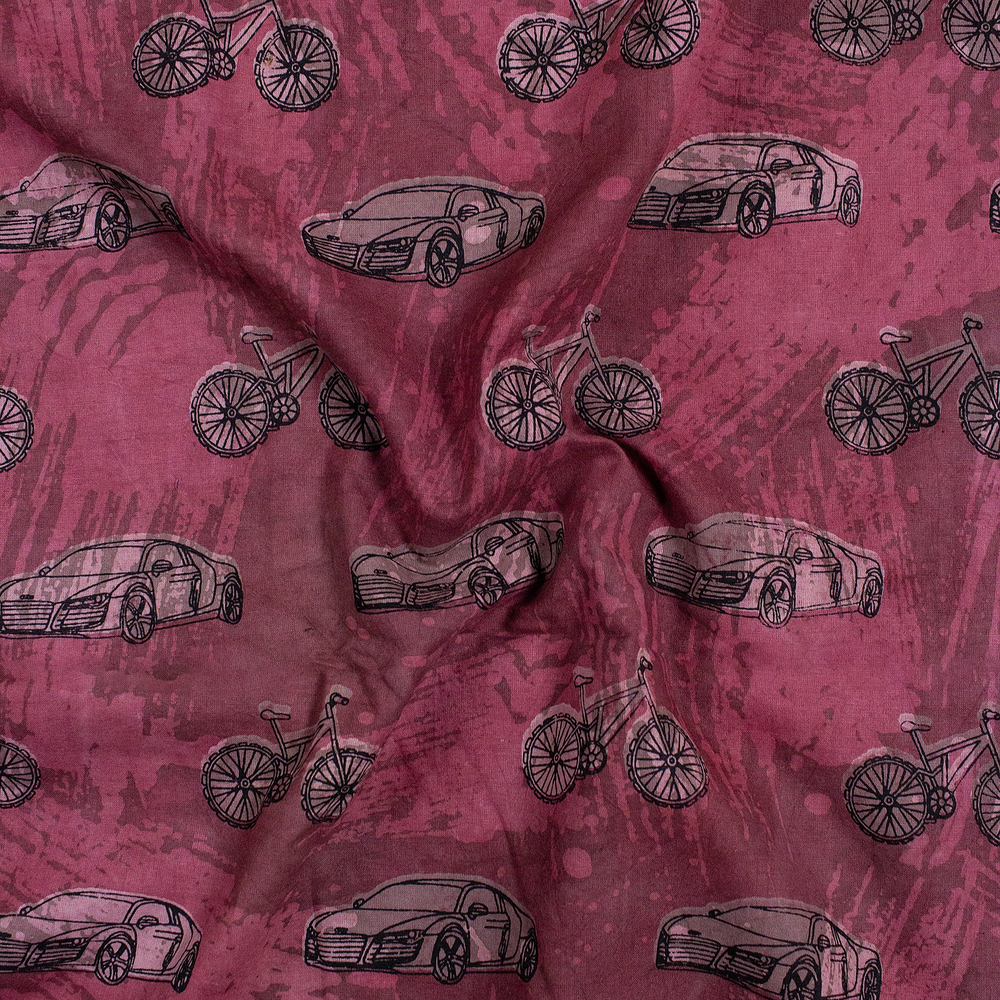Dark Pink Vehicle Hand Block Print Dabu Fabric