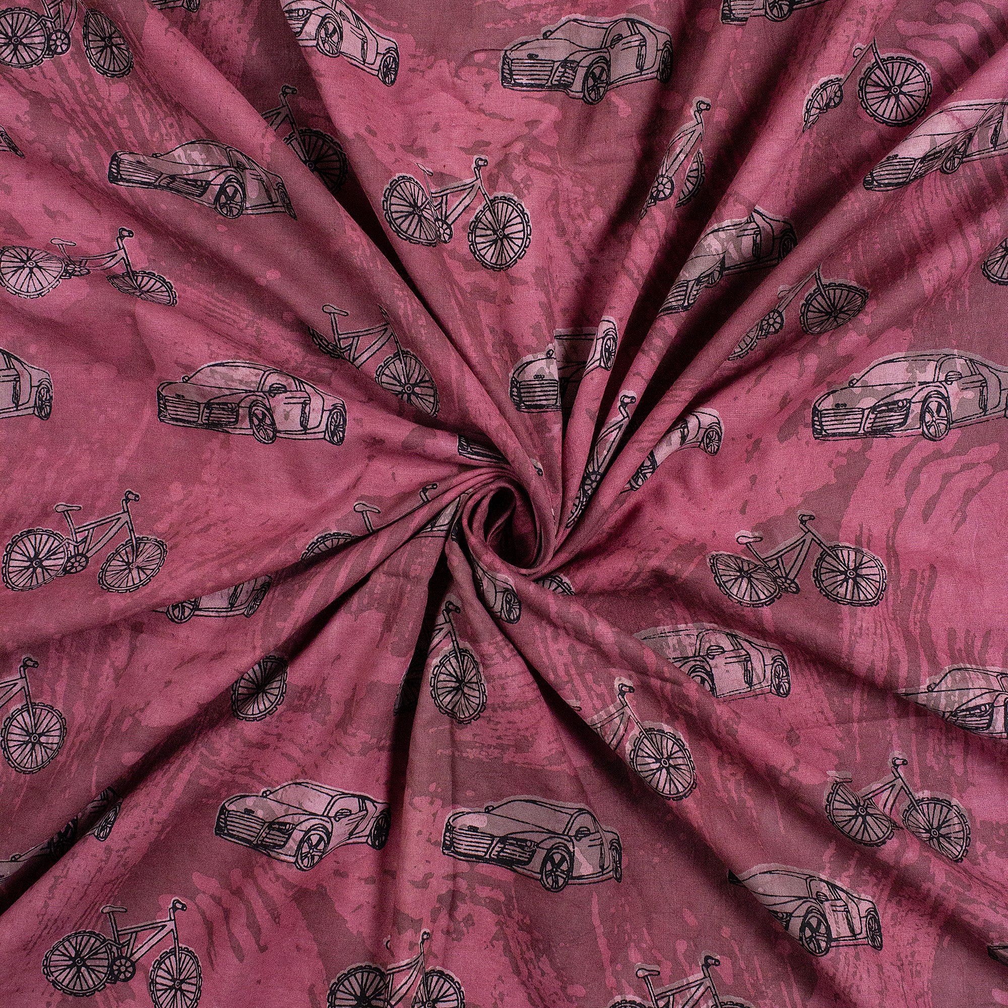 Dark Pink Vehicle Hand Block Print Dabu Fabric