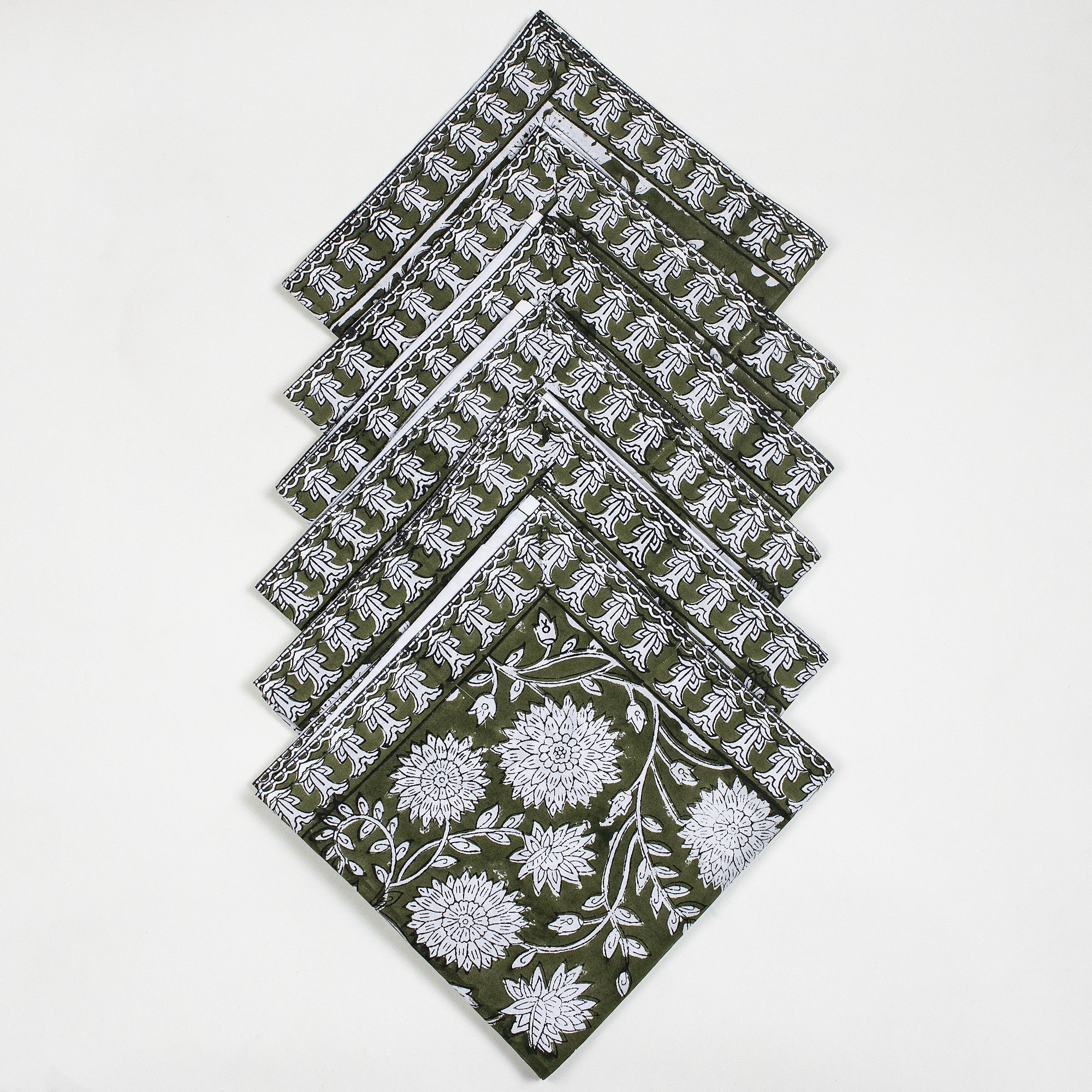 Decorative Green Hand Block Printed Reusable Table Napkin
