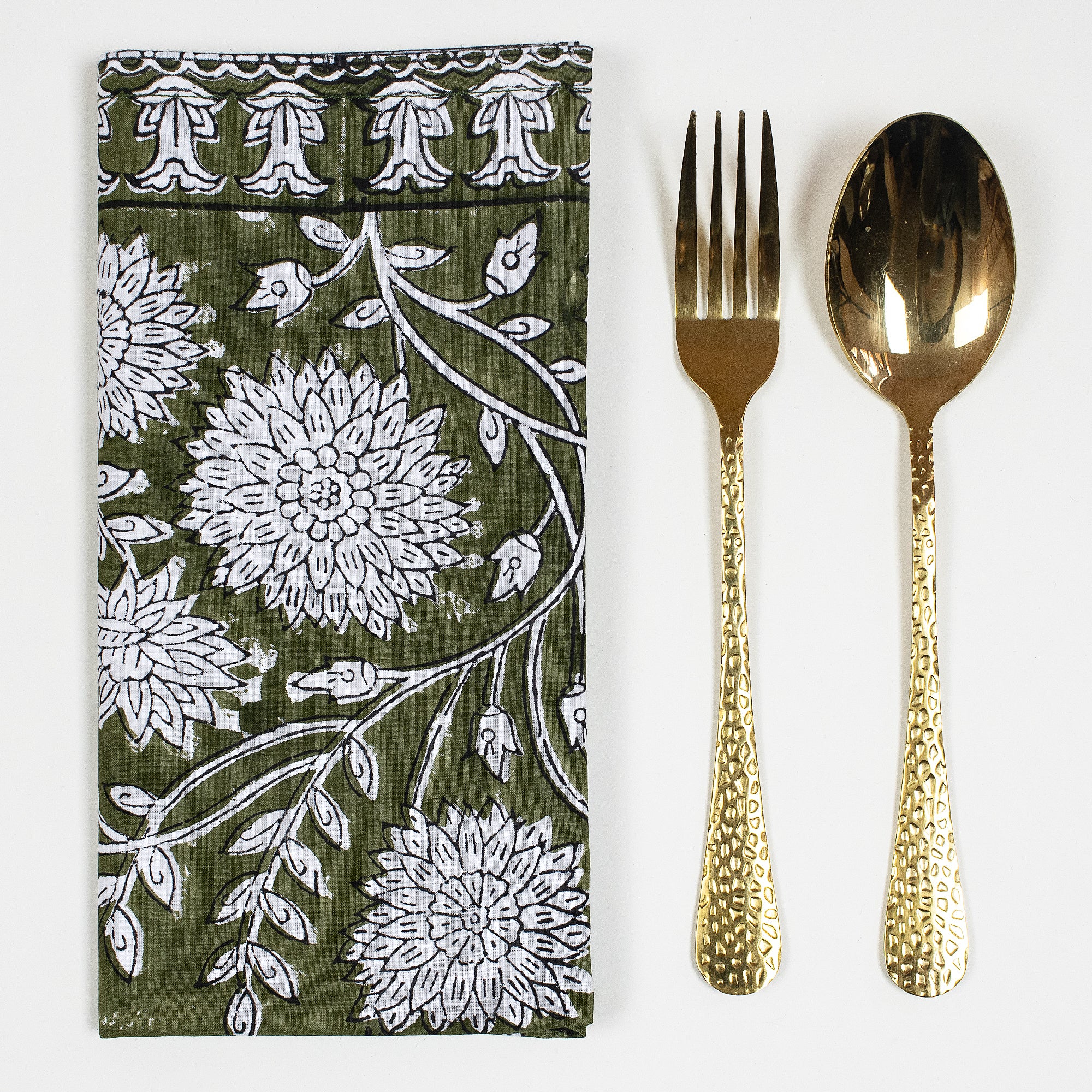 Decorative Green Hand Block Printed Reusable Table Napkin