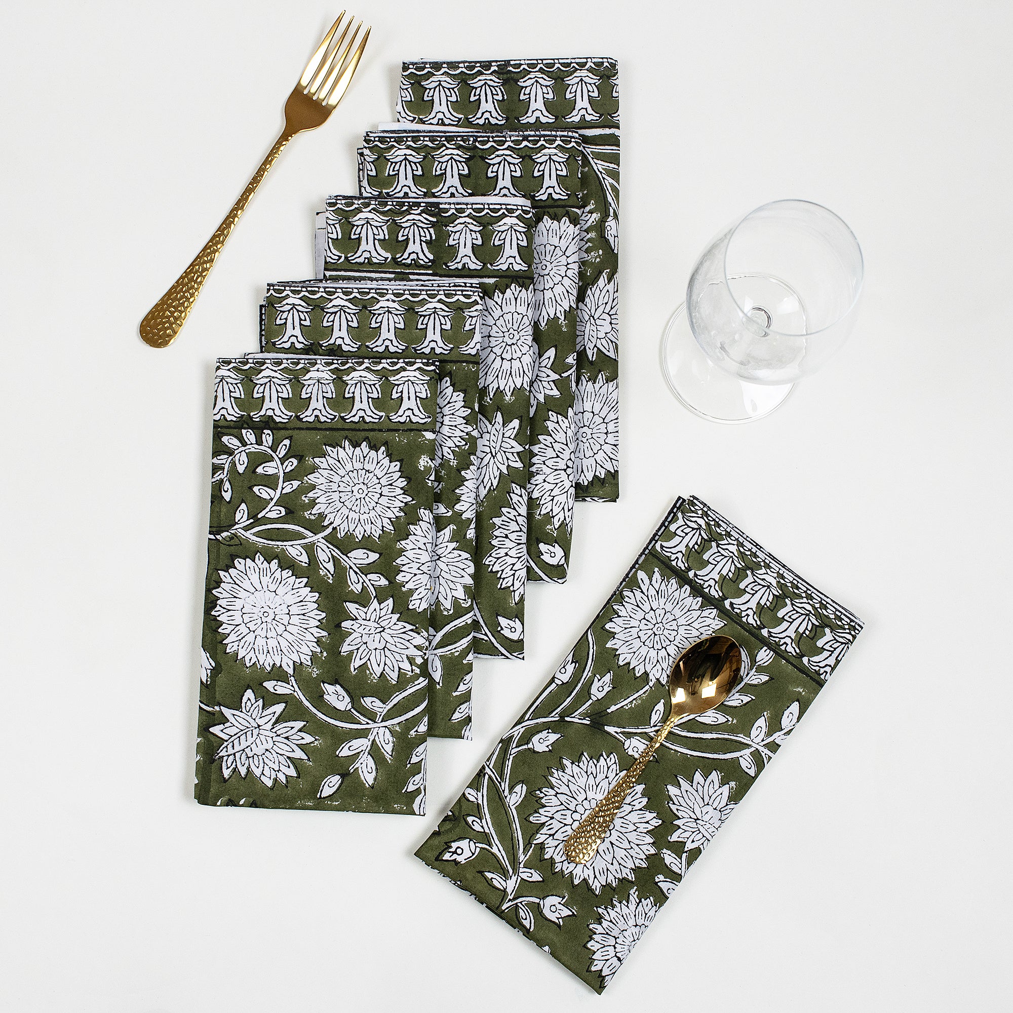 Decorative Green Hand Block Printed Reusable Table Napkin