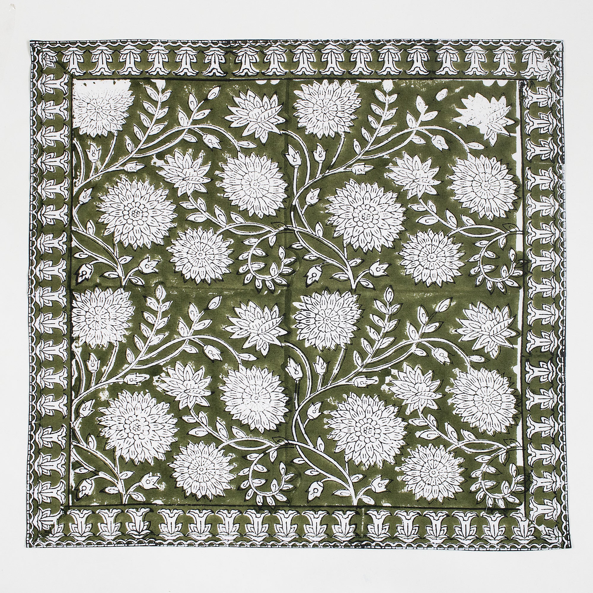 Decorative Green Hand Block Printed Reusable Table Napkin